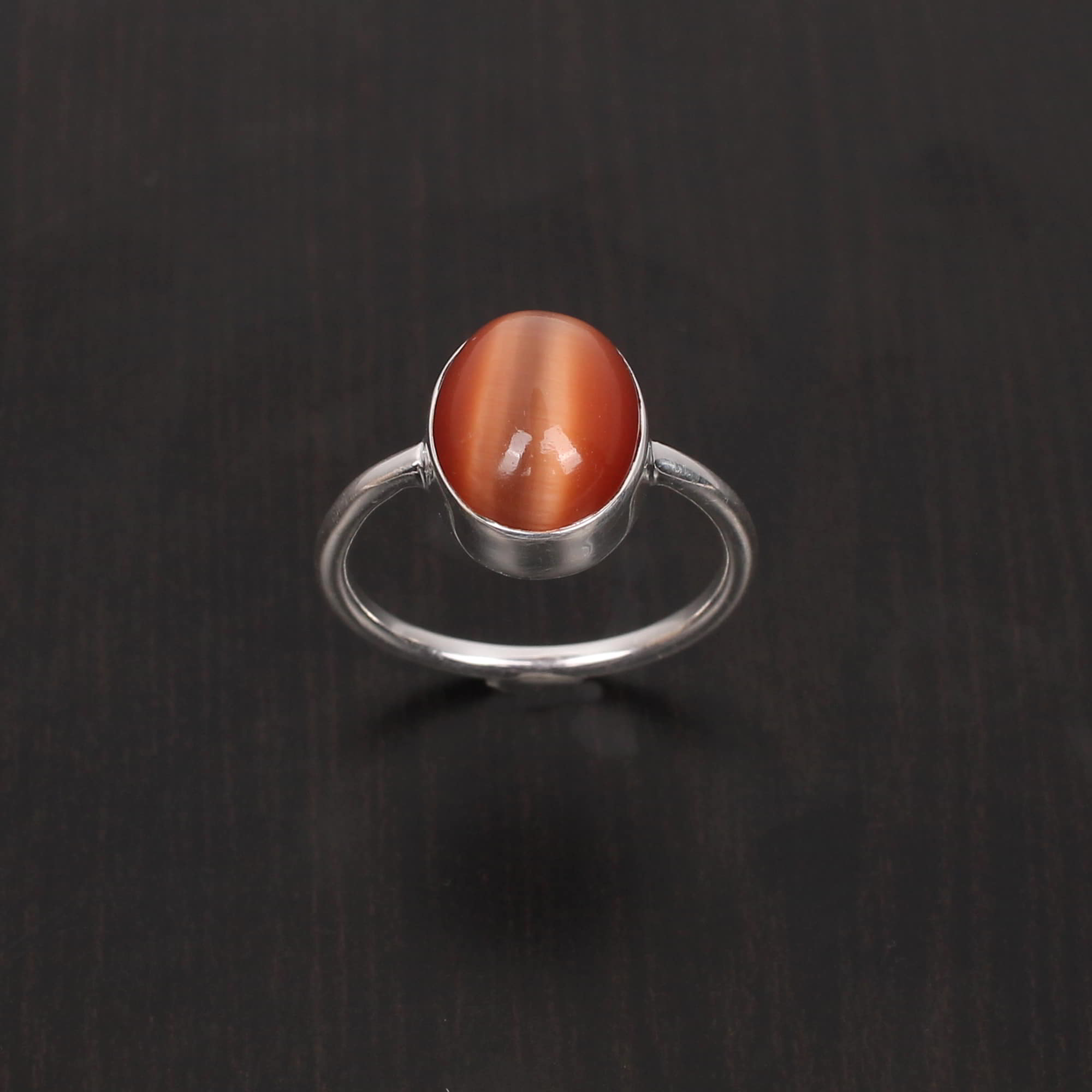 Red Cats Eye 12x9mm Oval Cab 353Gram 925 Sterling Silver Ring