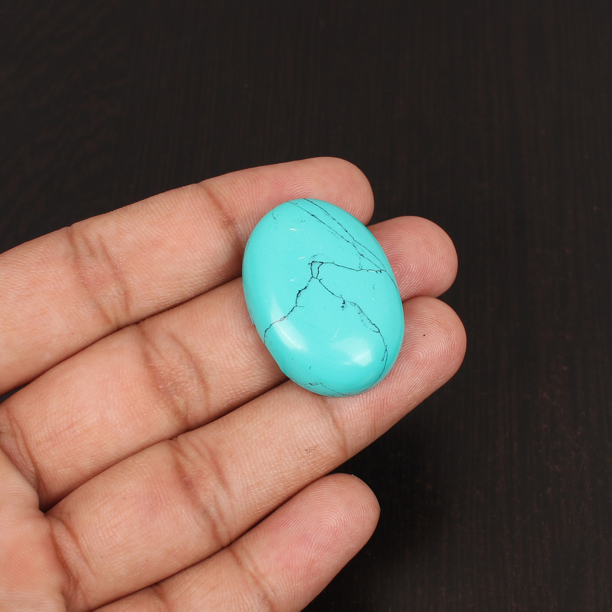 Green Synthetic Turquoise Gemstone Cabochon Cut 38 Carat 31x23 mm Loose Stone for Jewelry
