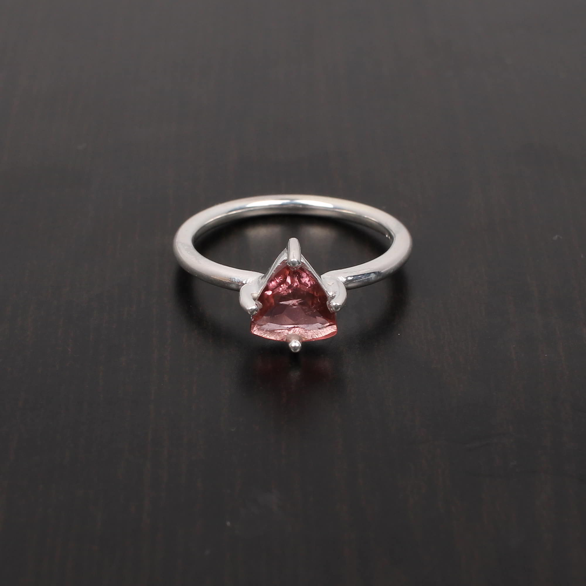 Natural Pink Tourmaline 7x7mm Trillion Cut 245Gram 925 Sterling Silver Ring