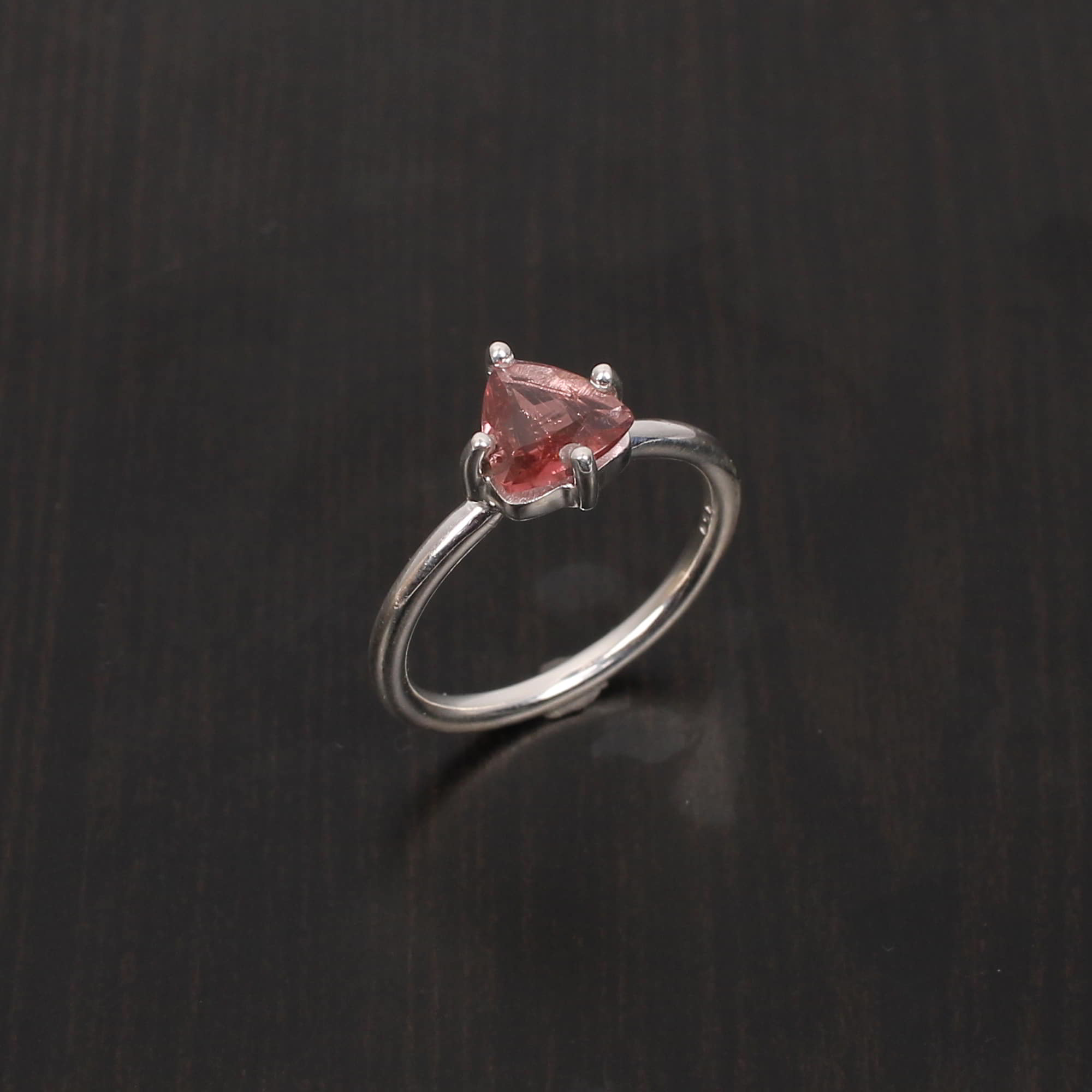 Natural Pink Tourmaline 7x7mm Trillion Cut 245Gram 925 Sterling Silver Ring