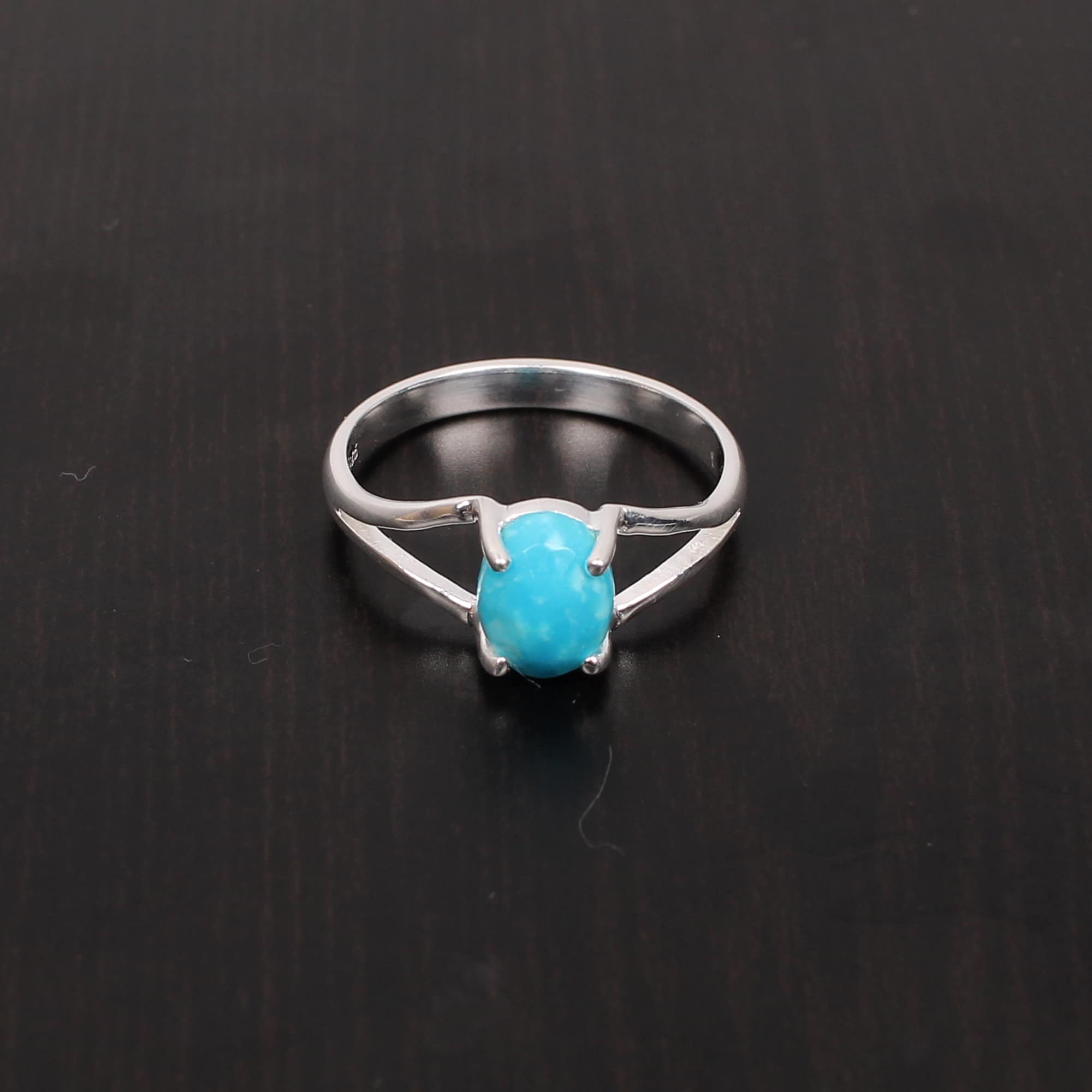 Natural Turquoise 7x5mm Oval Rose Cut 225Gram 925 Sterling Silver Ring