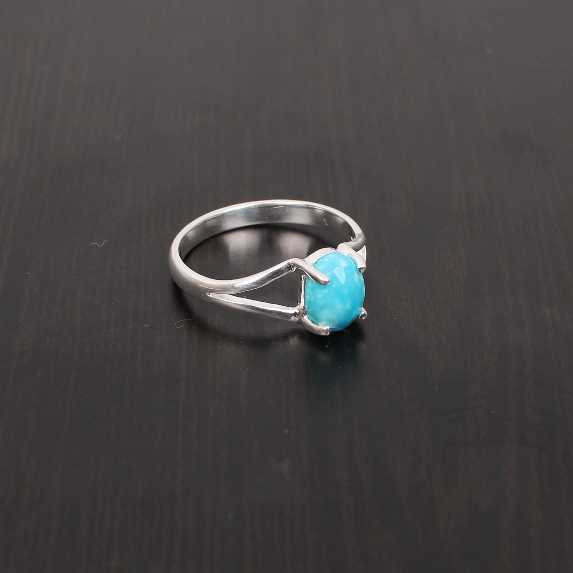 Natural Turquoise 7x5mm Oval Rose Cut 225Gram 925 Sterling Silver Ring