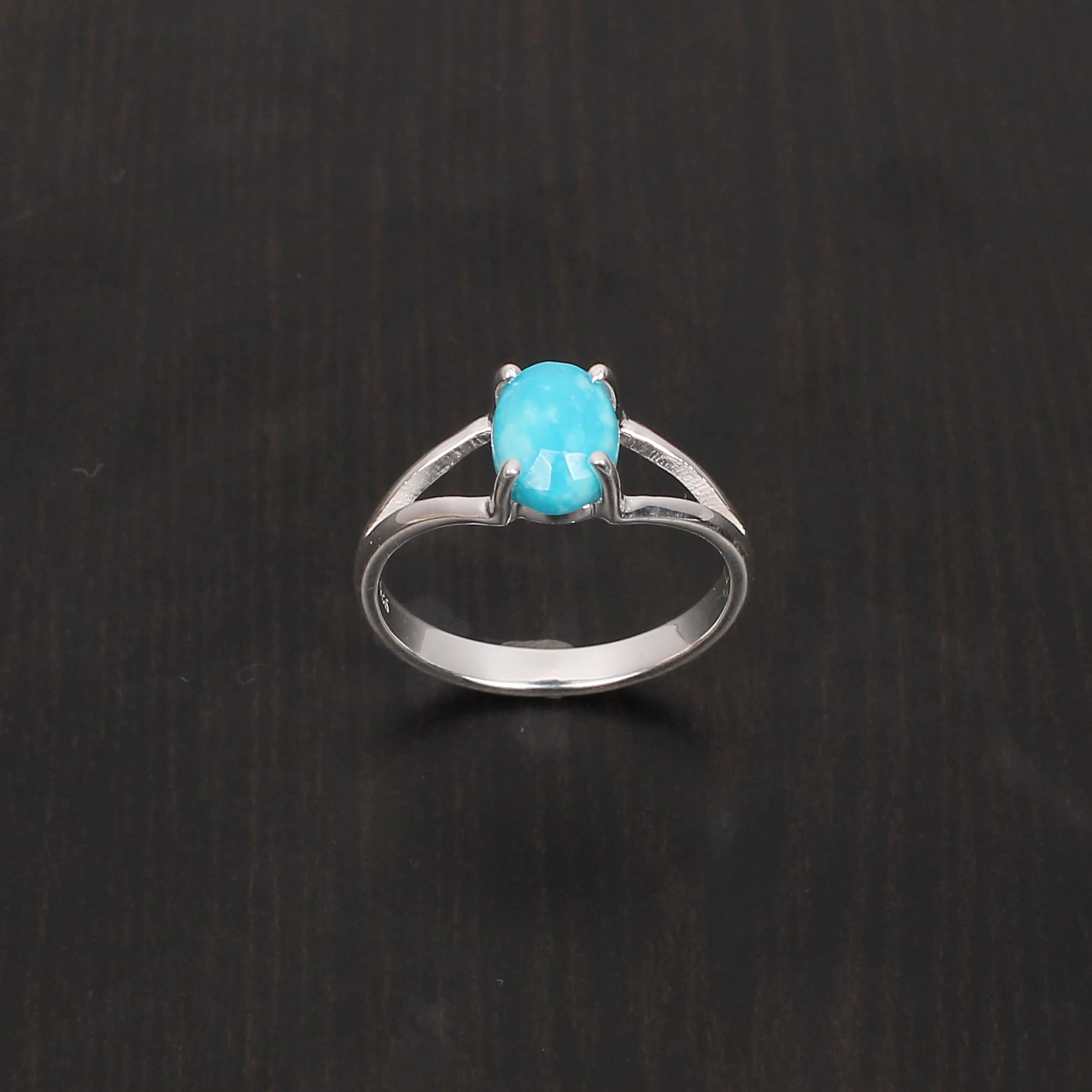 Natural Turquoise 7x5mm Oval Rose Cut 225Gram 925 Sterling Silver Ring