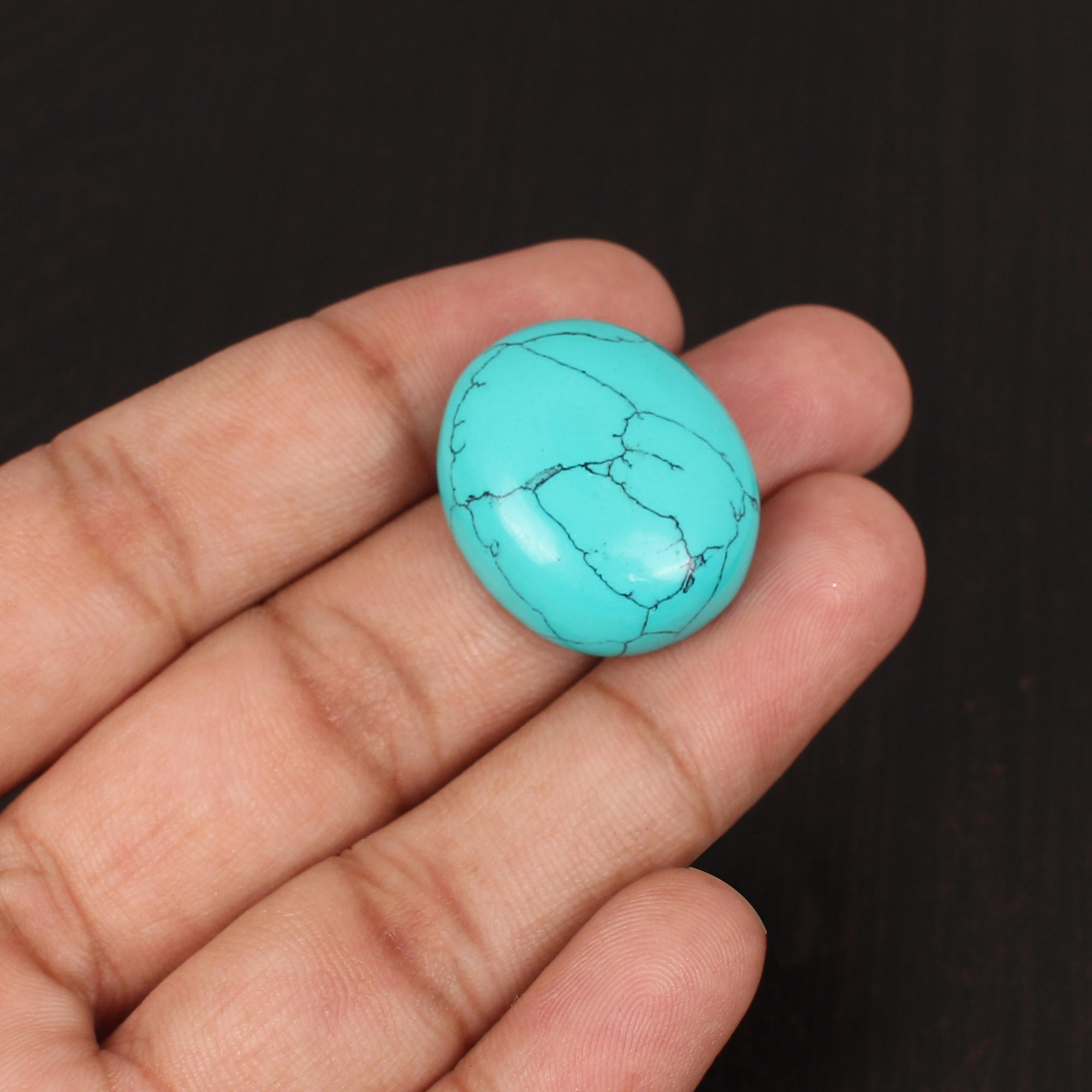 Green Synthetic Turquoise Gemstone Cabochon Cut 345 Carat 25x21 mm Loose Stone for Jewelry