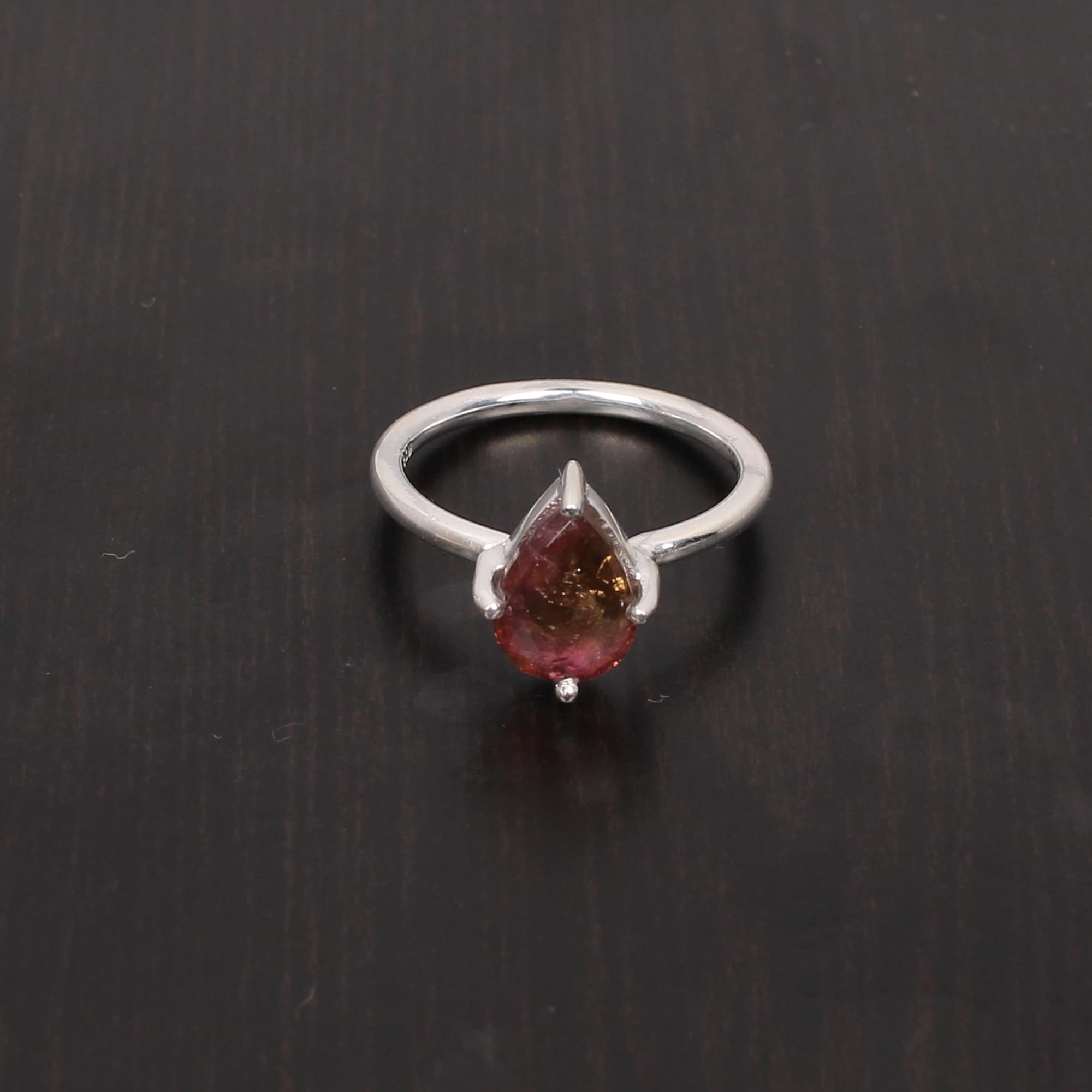 Natural Pink Tourmaline 11x8mm Pear Rose Cut 279Gram 925 Sterling Silver Ring