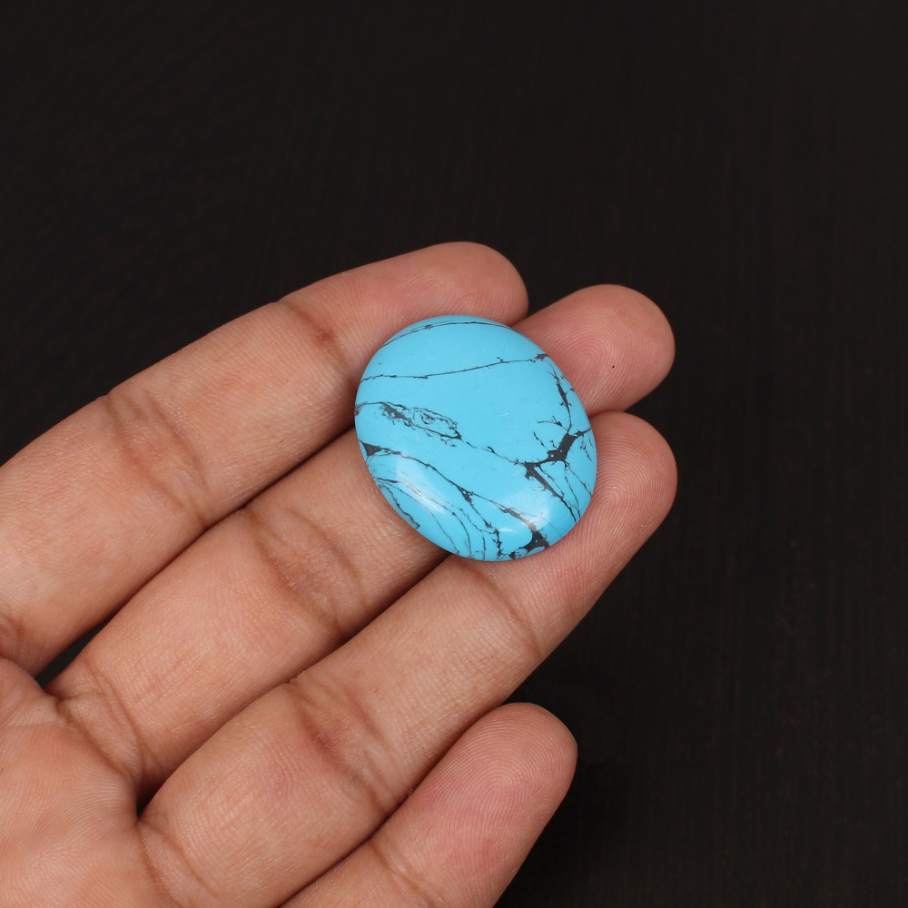 Image of Blue Synthetic Turquoise Gemstone Cabochon Cut 23.5 Carat 29x24 mm Loose Stone for Jewelry Making
