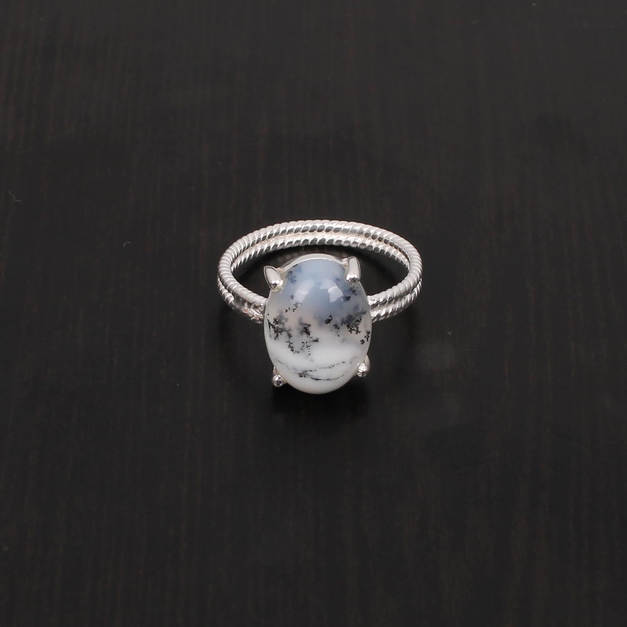 Dendritic Opal 14x10mm Oval Cab 279Gram 925 Sterling Silver Ring
