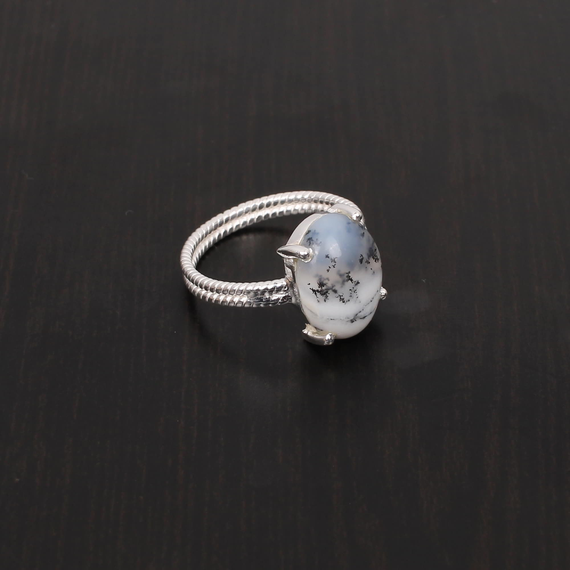 Dendritic Opal 14x10mm Oval Cab 279Gram 925 Sterling Silver Ring