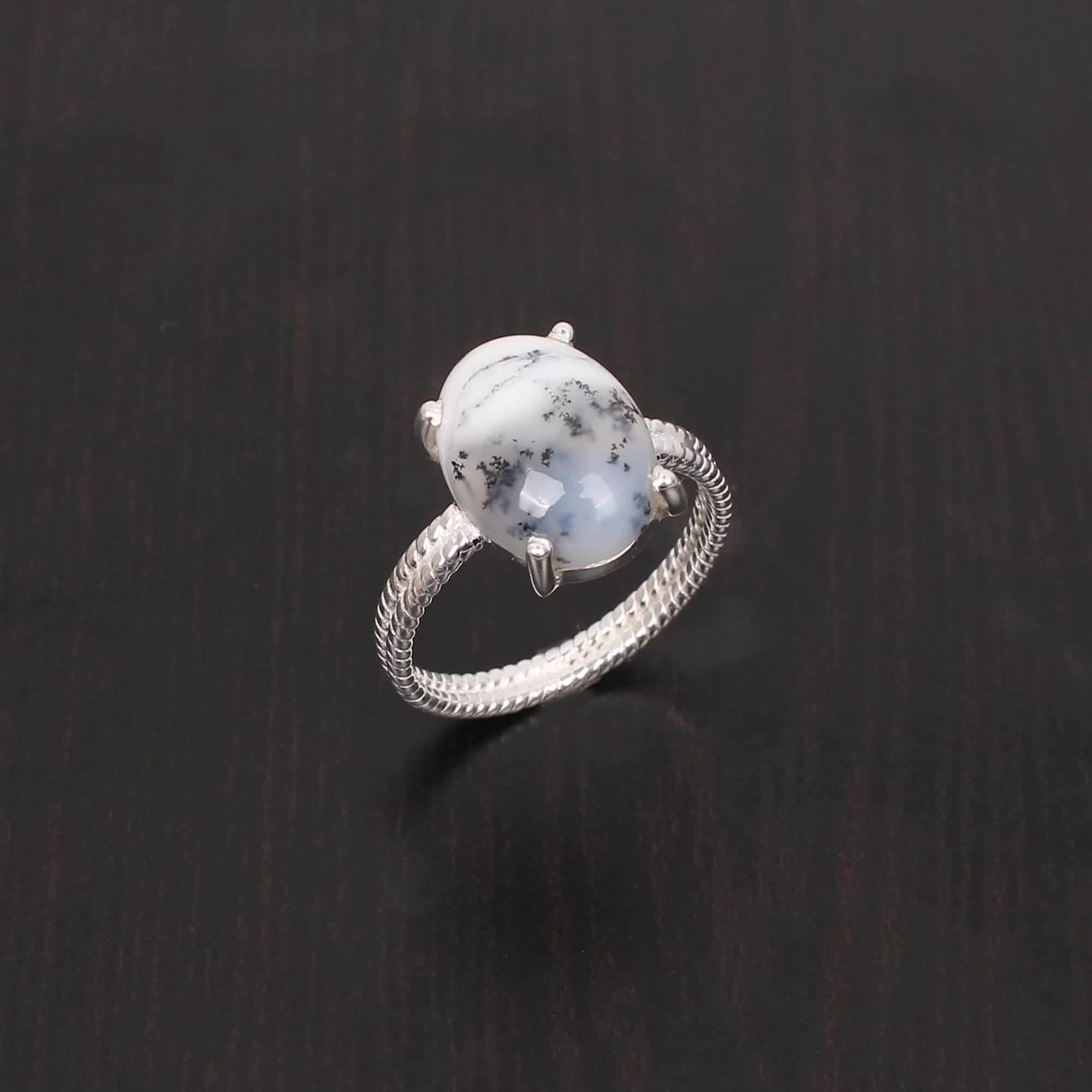 Dendritic Opal 14x10mm Oval Cab 279Gram 925 Sterling Silver Ring