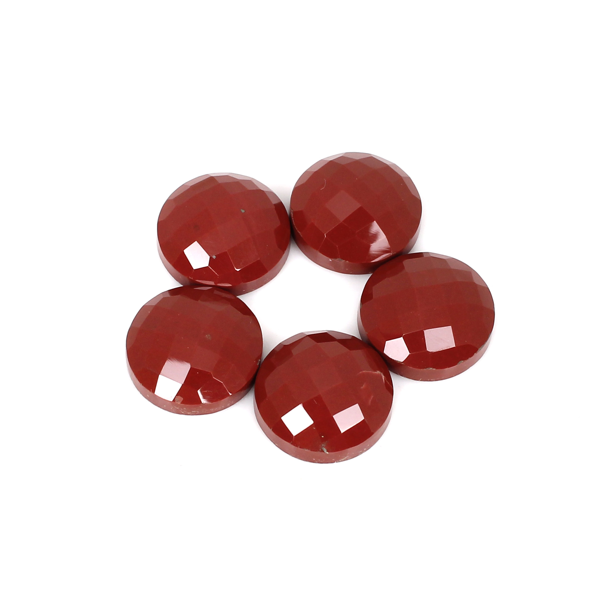 5Pes Red Jasper 15x15mm Round Checker Cut 5200Cts