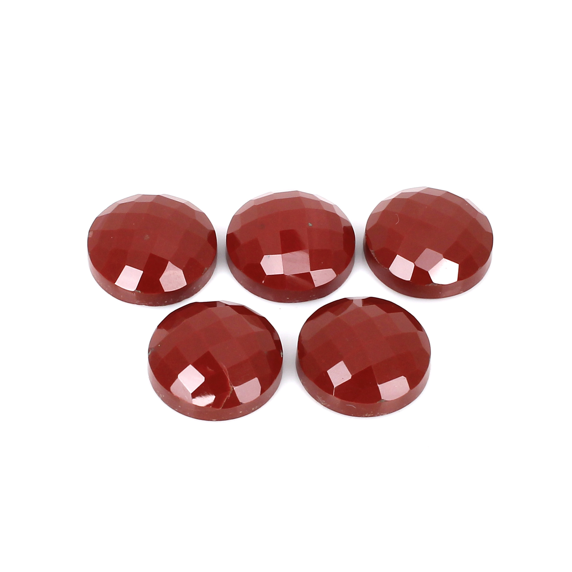 5Pes Red Jasper 15x15mm Round Checker Cut 5200Cts
