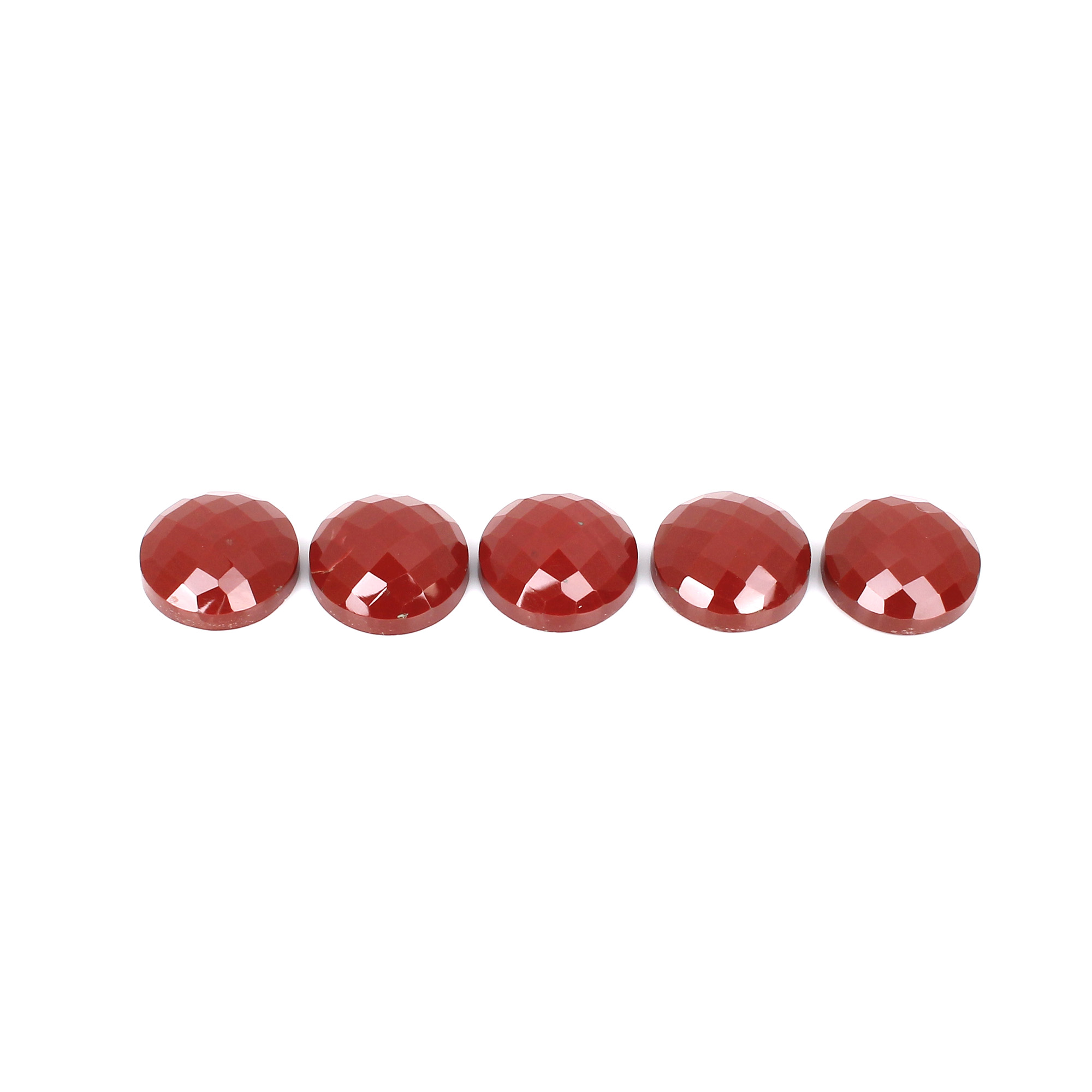 5Pes Red Jasper 15x15mm Round Checker Cut 5200Cts