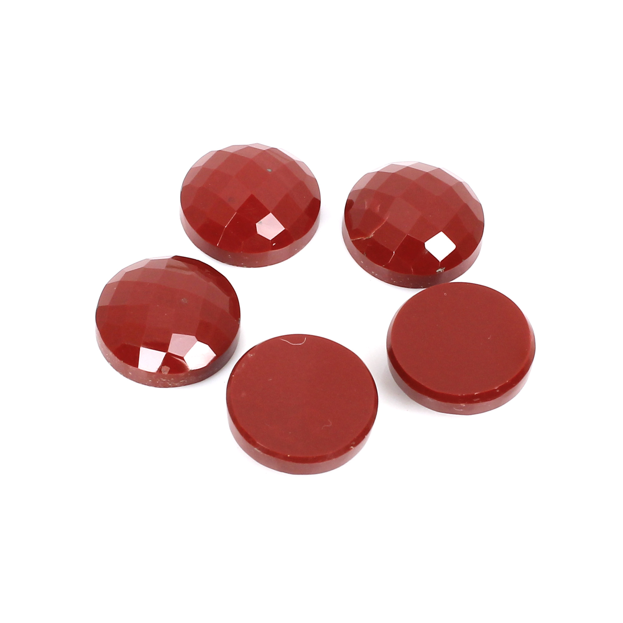 5Pes Red Jasper 15x15mm Round Checker Cut 5200Cts