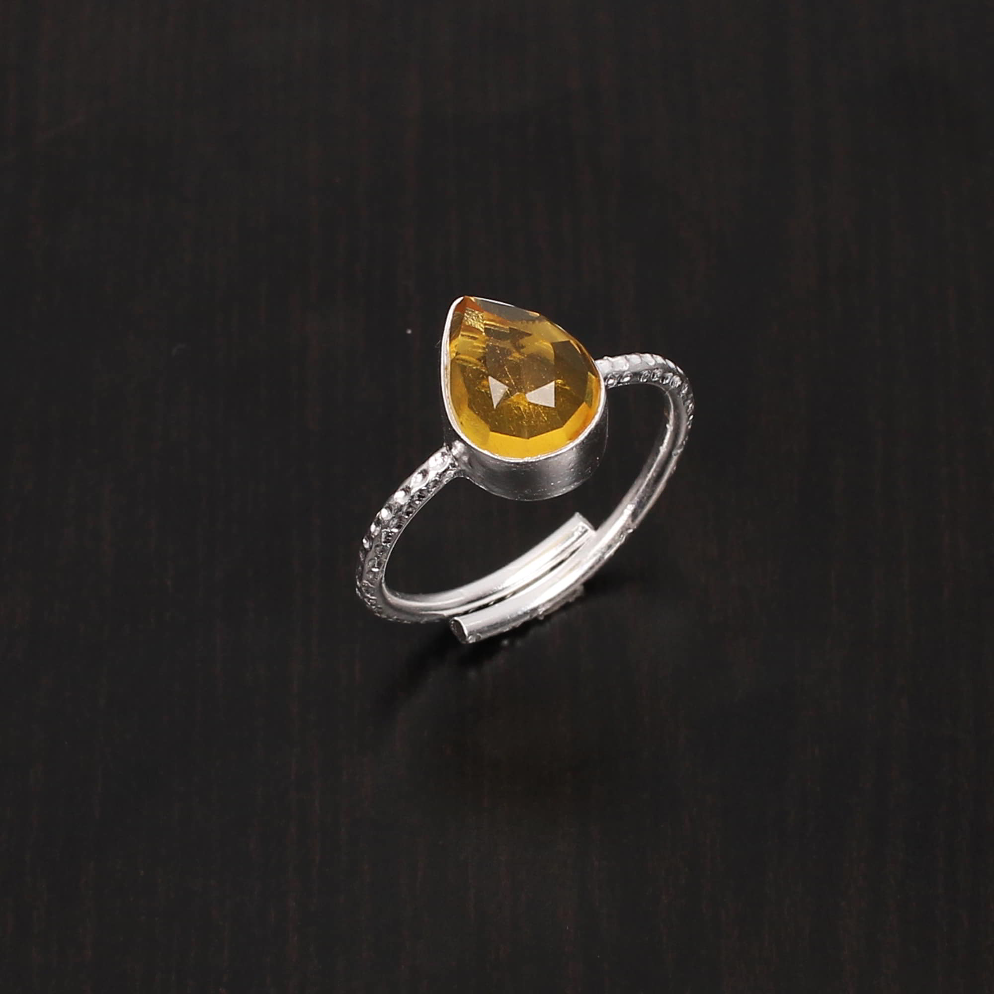 Citrine Hydro 10x7mm Pear Rose Cut 231Gram 925 Sterling Silver Ring