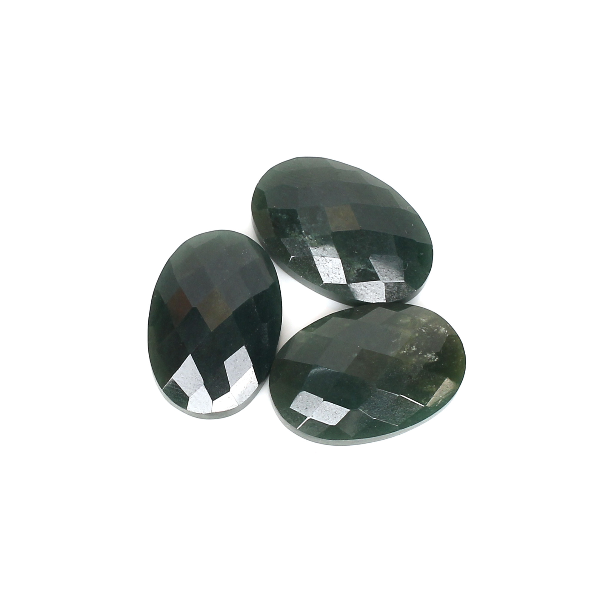 3Pcs Dark Mica Aventurine 17x25mm Oval Checker Cut 6180cts