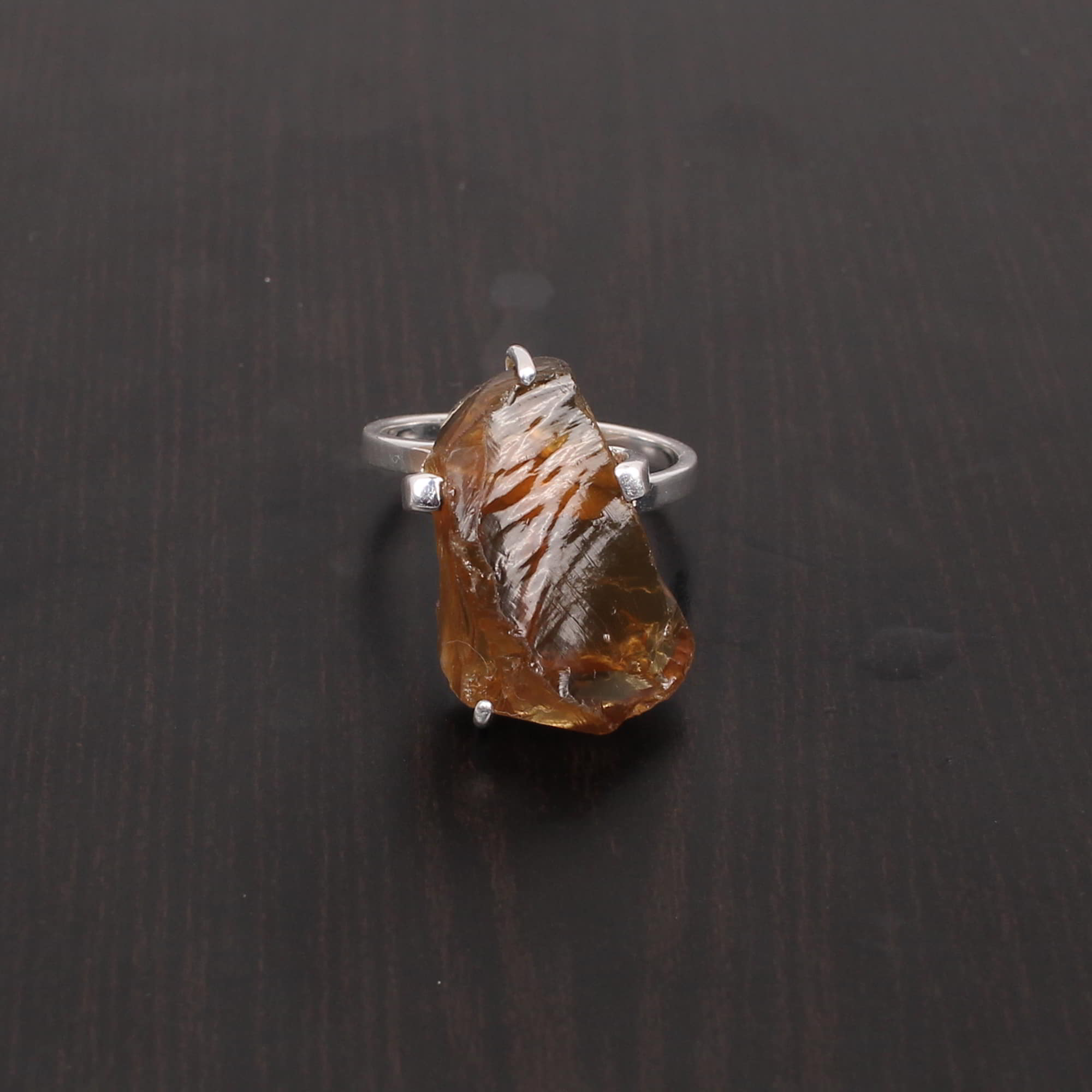 Cognac Quartz 21x11mm Fancy Rough 464Gram 925 Sterling Silver Ring