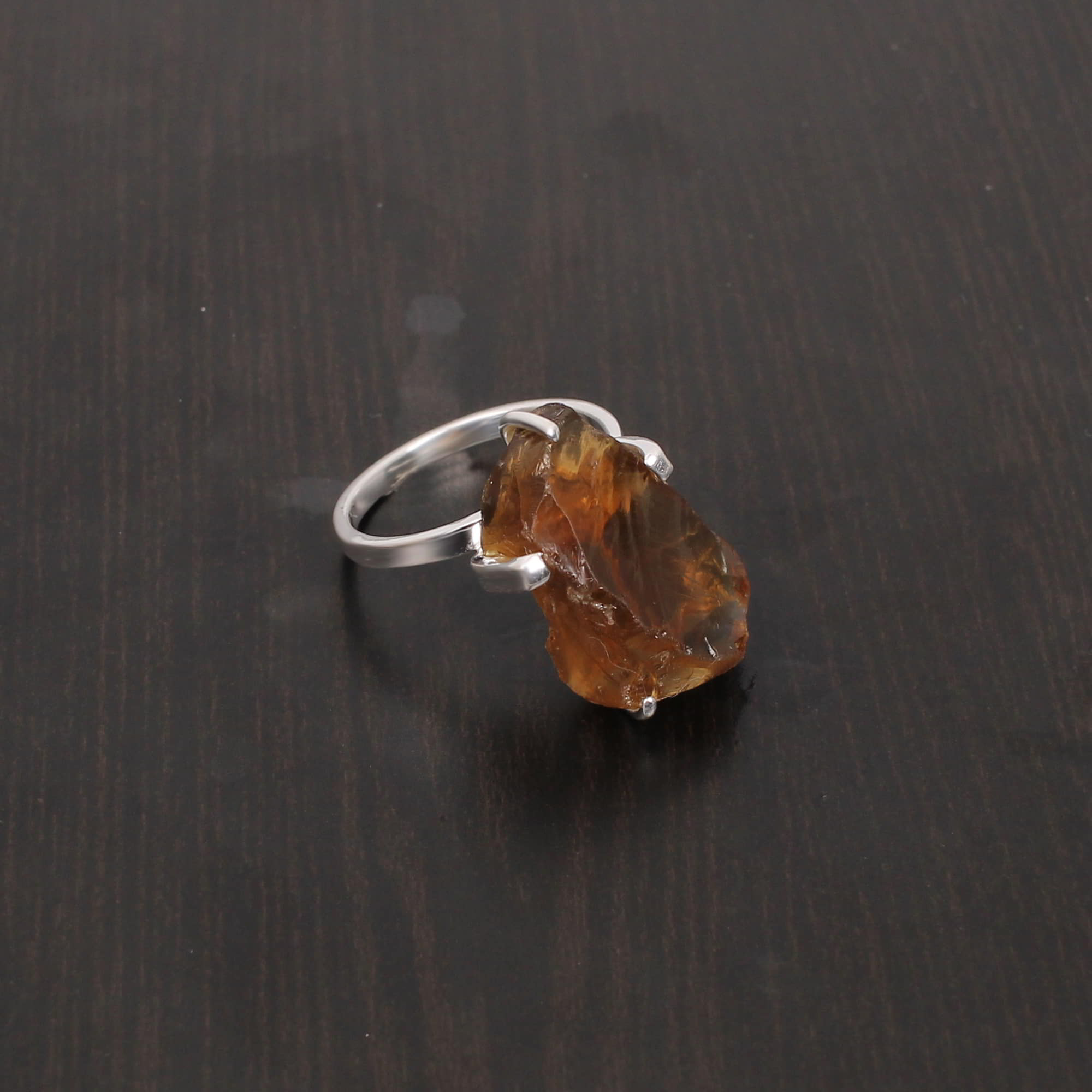 Cognac Quartz 21x11mm Fancy Rough 464Gram 925 Sterling Silver Ring