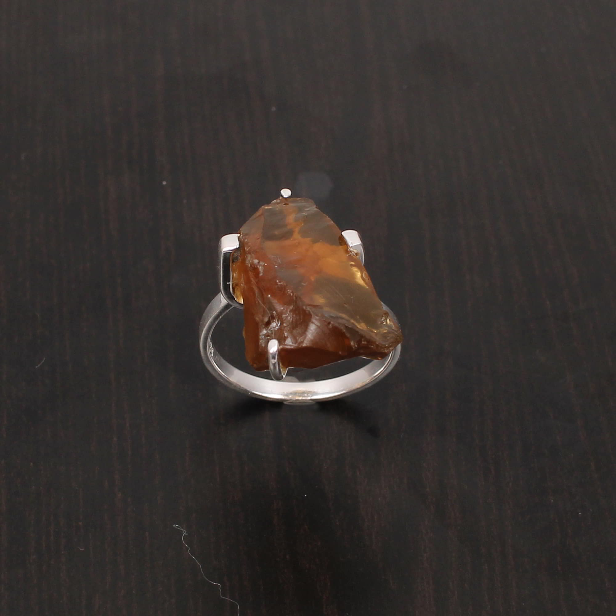 Cognac Quartz 21x11mm Fancy Rough 464Gram 925 Sterling Silver Ring