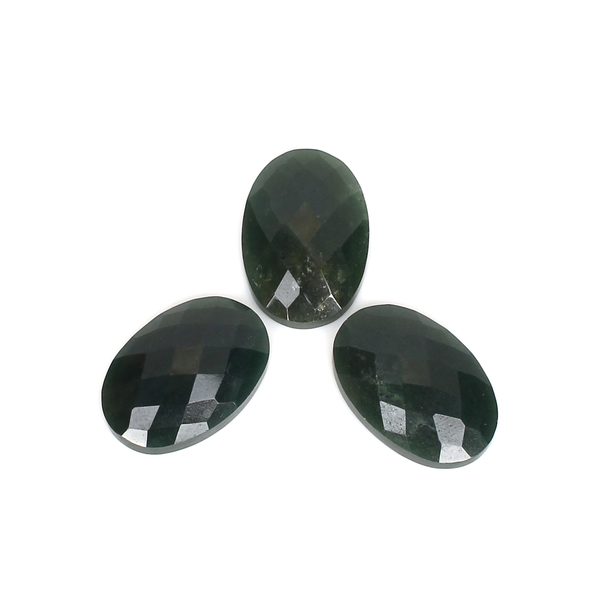 3Pcs Dark Mica Aventurine 17x25mm Oval Checker Cut 6180cts
