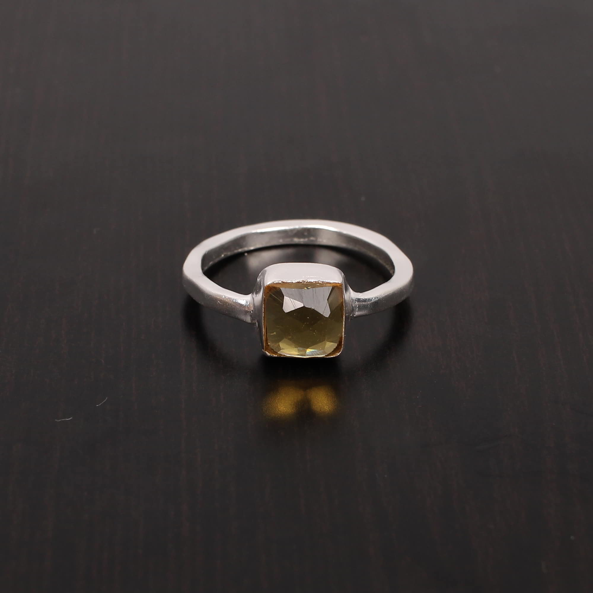 Citrine Hydro 7x7mm Cushion Rose Cut 290Gram 925 Sterling Silver Ring