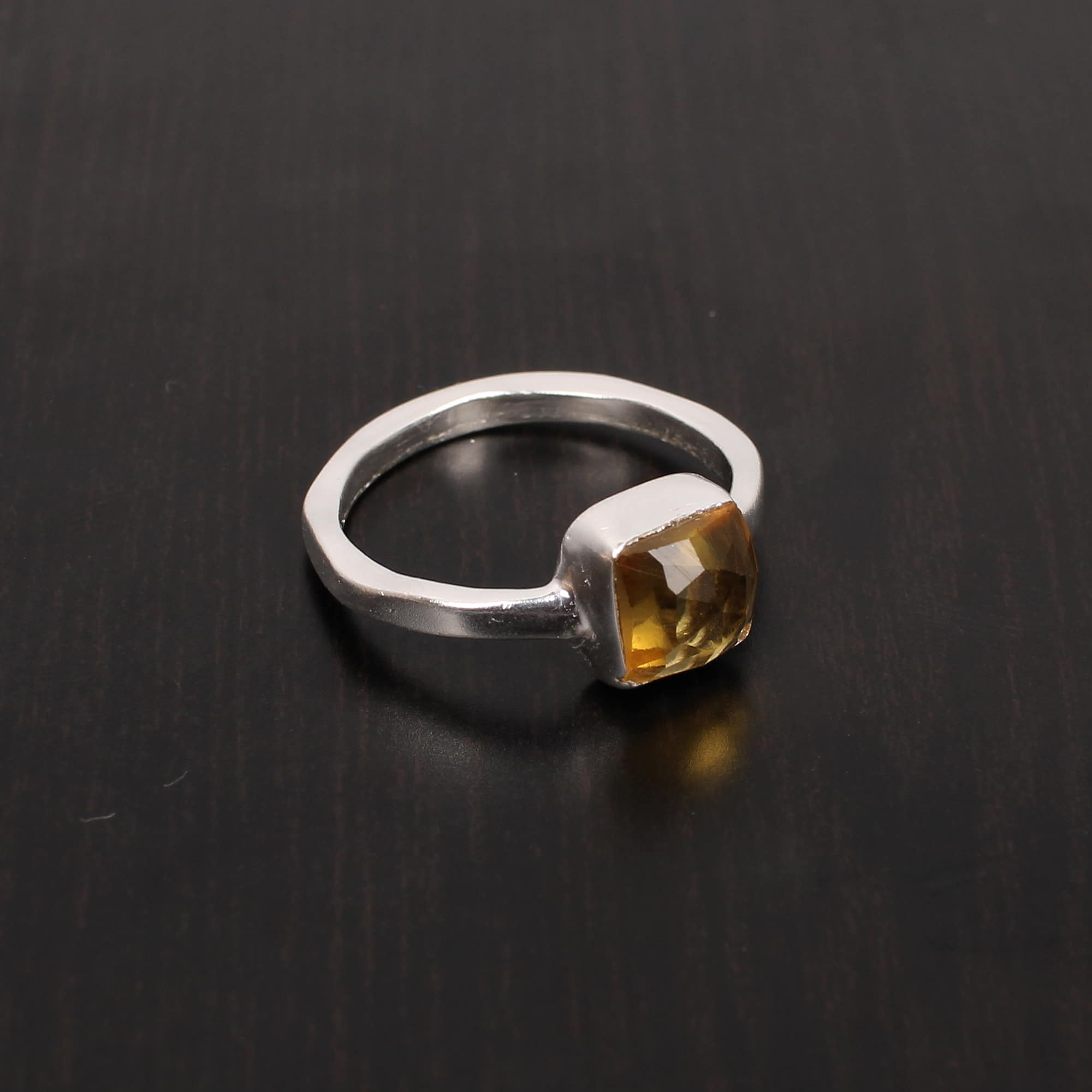 Citrine Hydro 7x7mm Cushion Rose Cut 290Gram 925 Sterling Silver Ring