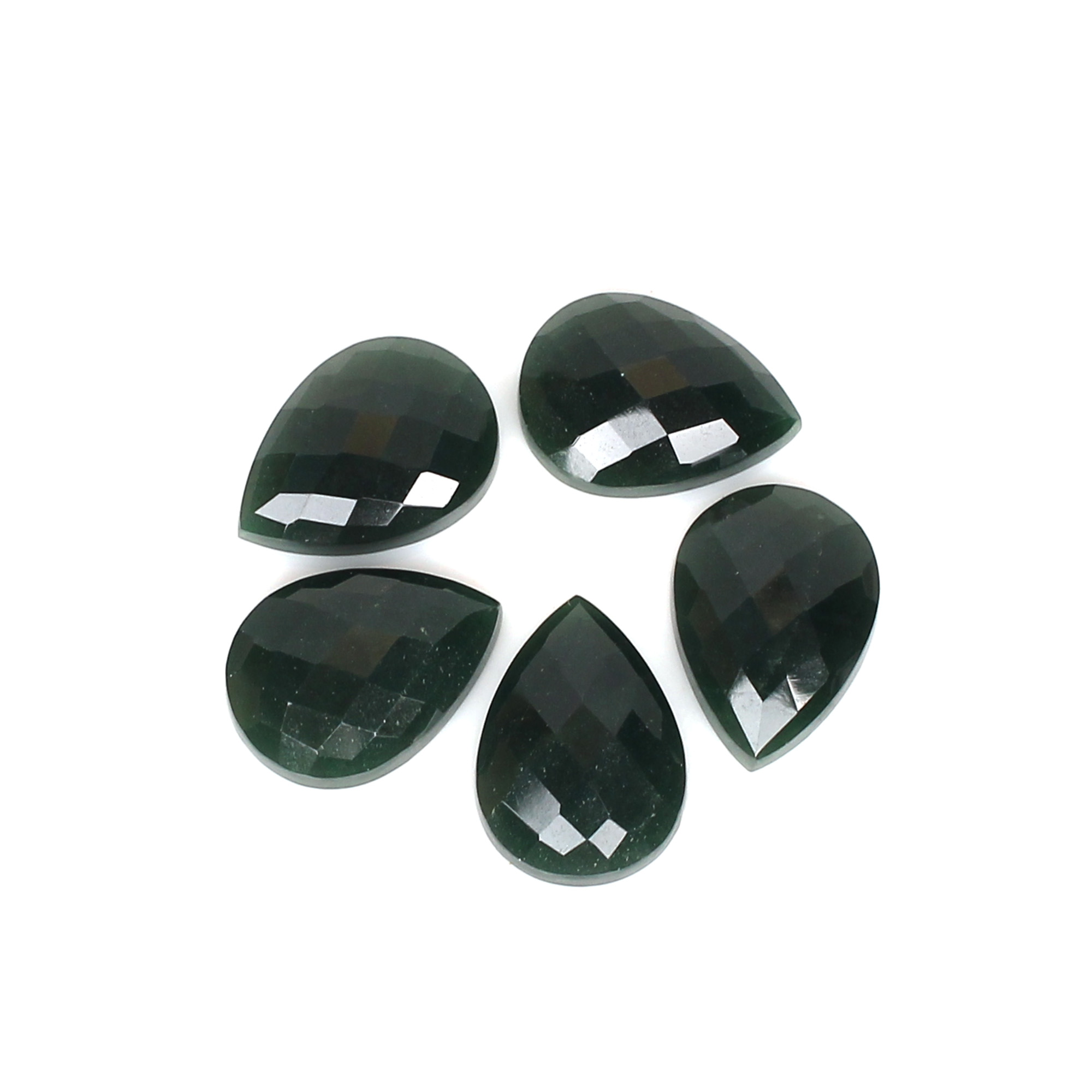 5Pcs Dark Mica Aventurine 13x18mm Pear Checker Cut 4300Cts