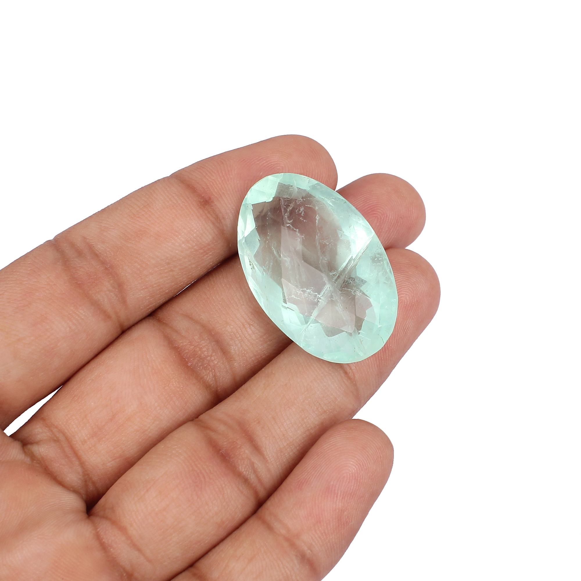 Natural Afghani Fluorite Gemstone Checkerboard Cut 486 Carat 37X22 mm Loose Stone for Jewelry Making