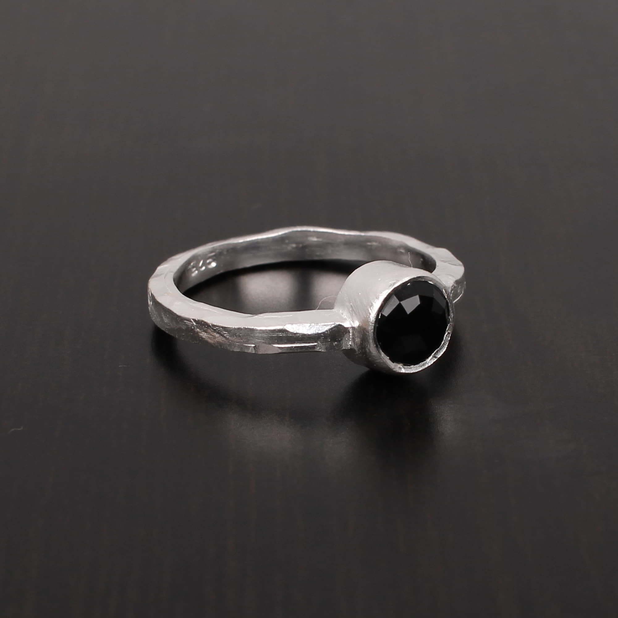 Black Onyx 6mm Round Rose Cut 259Gram 925 Sterling Silver Ring