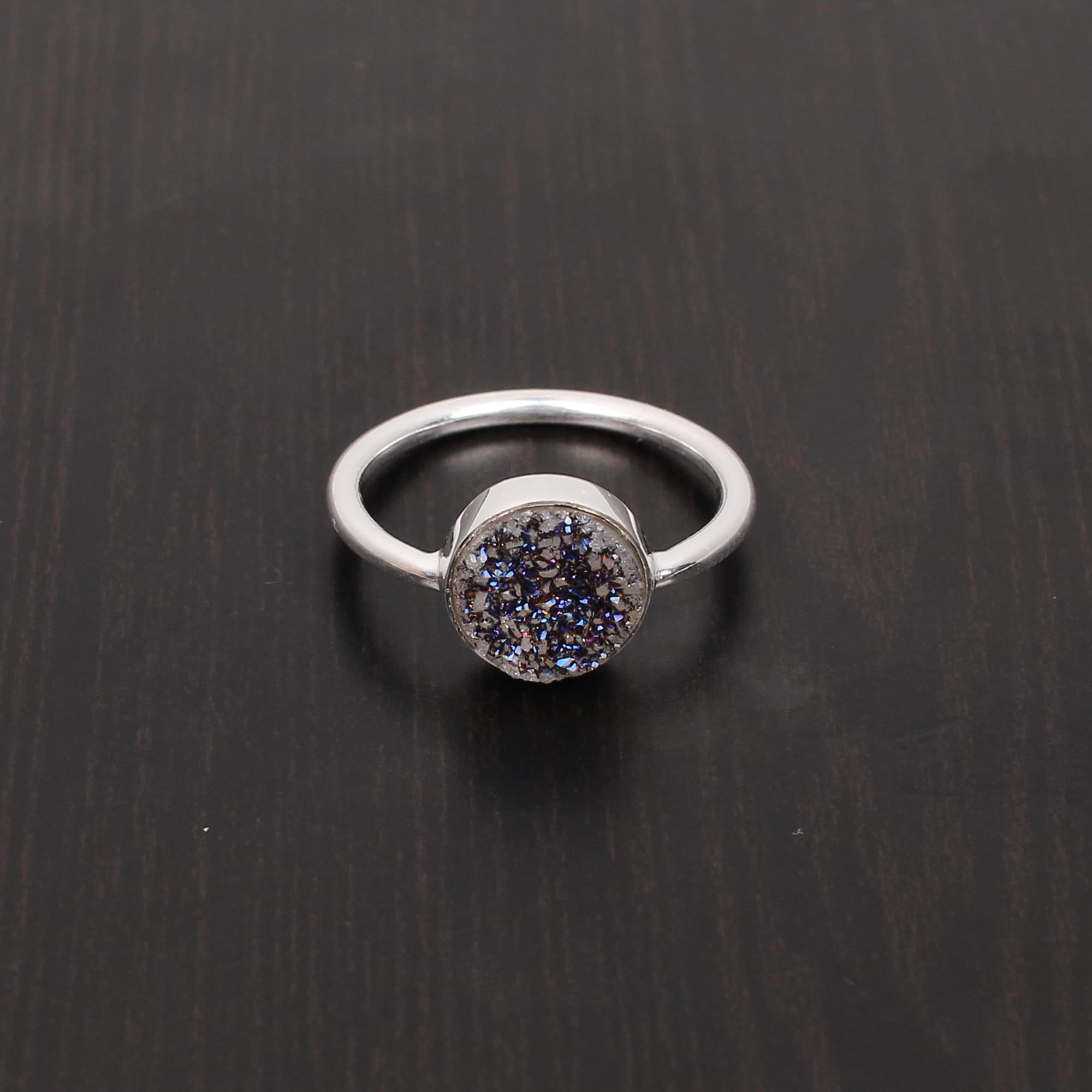 Titanium Druzy 10mm Round Druzy 292Gram 925 Sterling Silver Ring