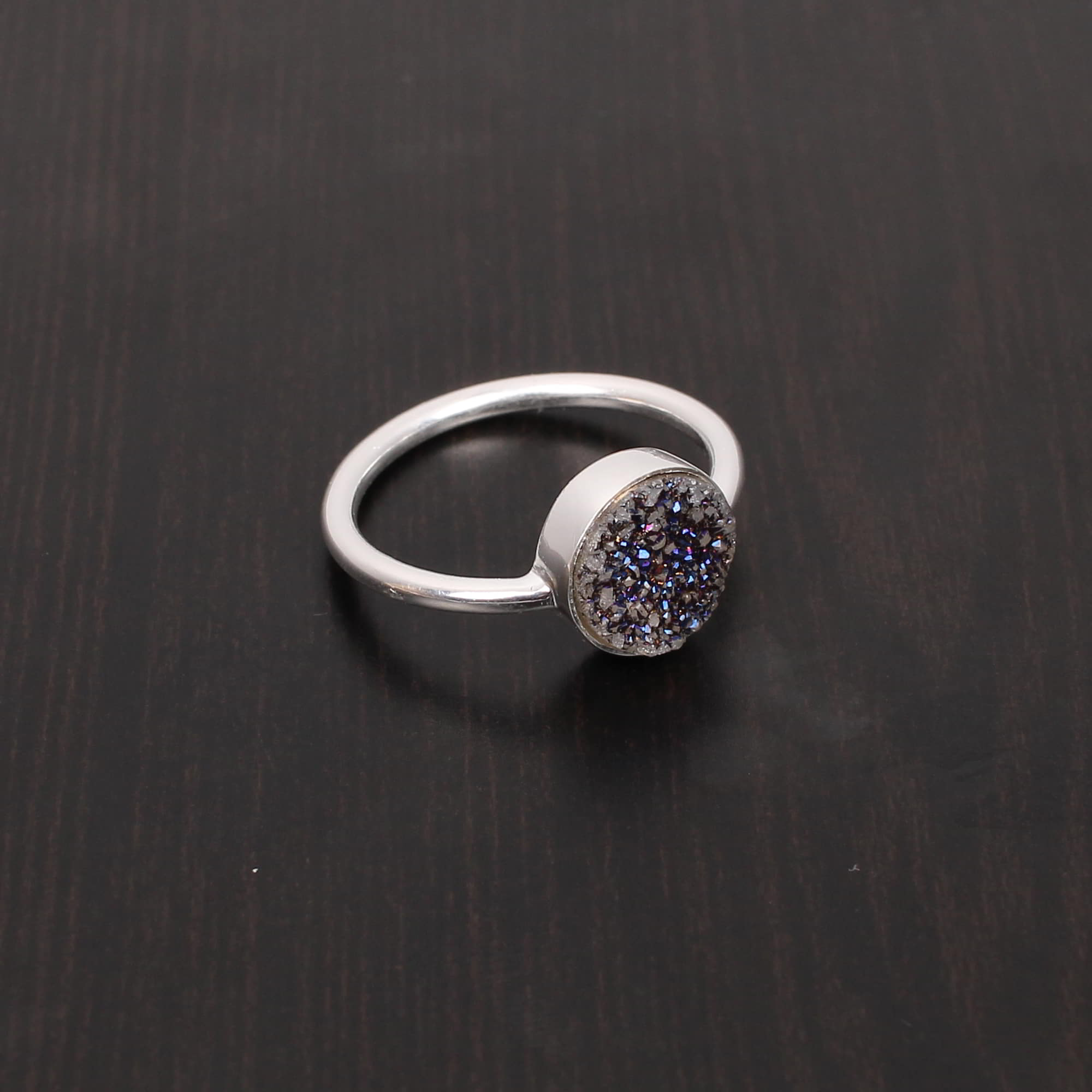 Titanium Druzy 10mm Round Druzy 292Gram 925 Sterling Silver Ring