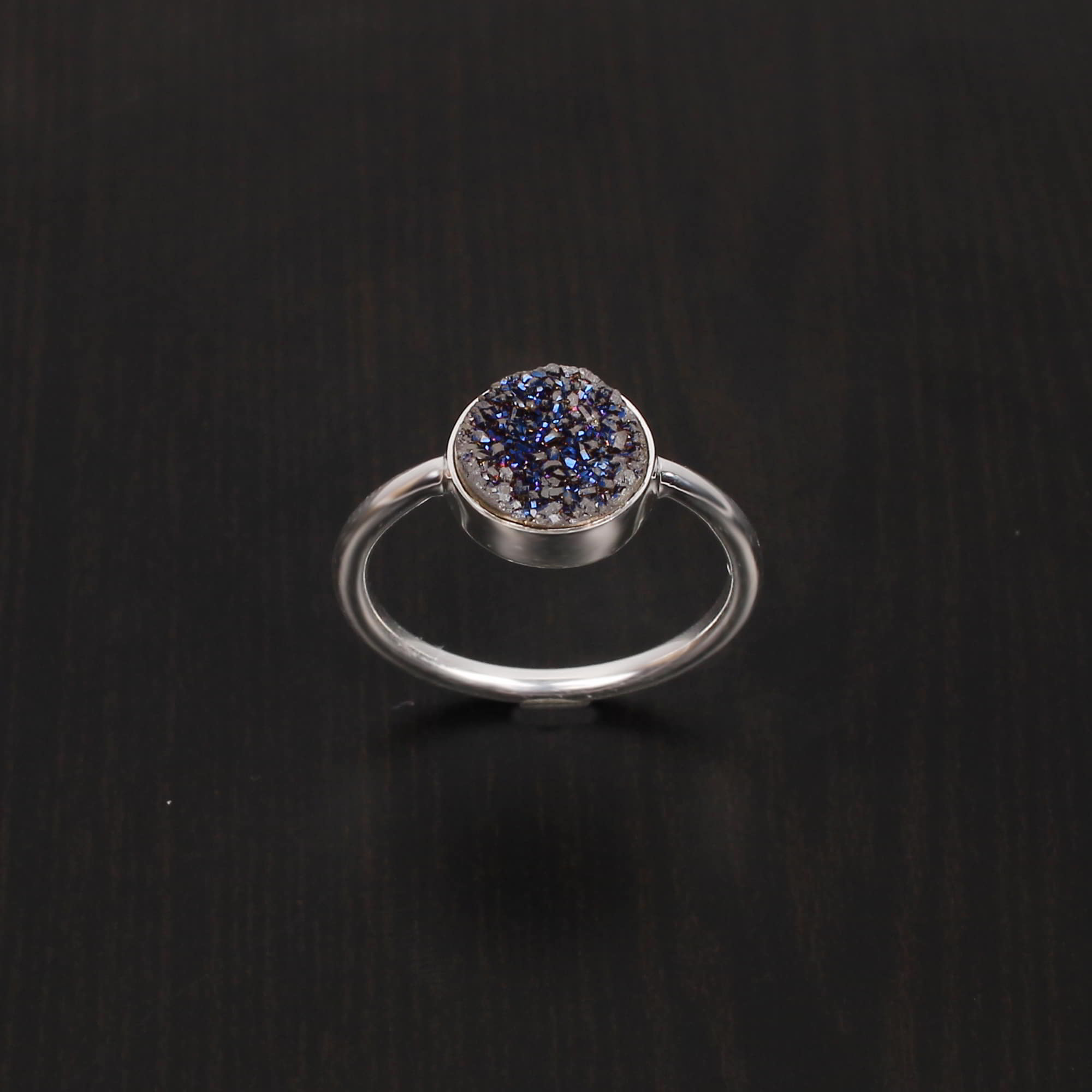 Titanium Druzy 10mm Round Druzy 292Gram 925 Sterling Silver Ring