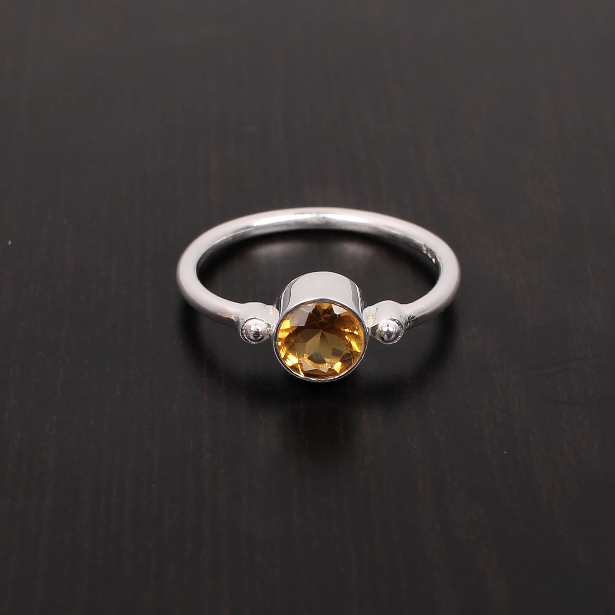 Natural Citrine 6mm Round Cut 225Gram 925 Sterling Silver Ring