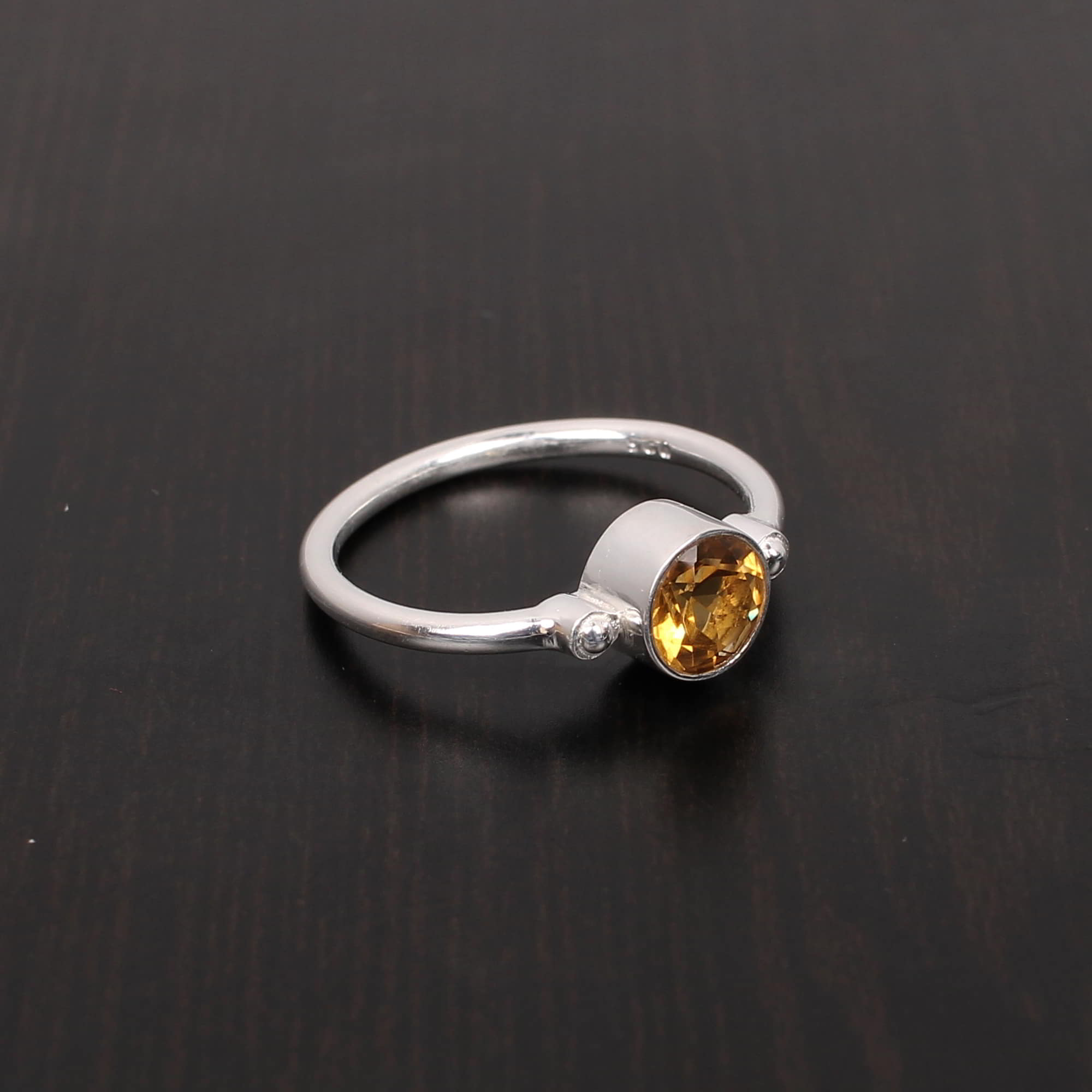 Natural Citrine 6mm Round Cut 225Gram 925 Sterling Silver Ring