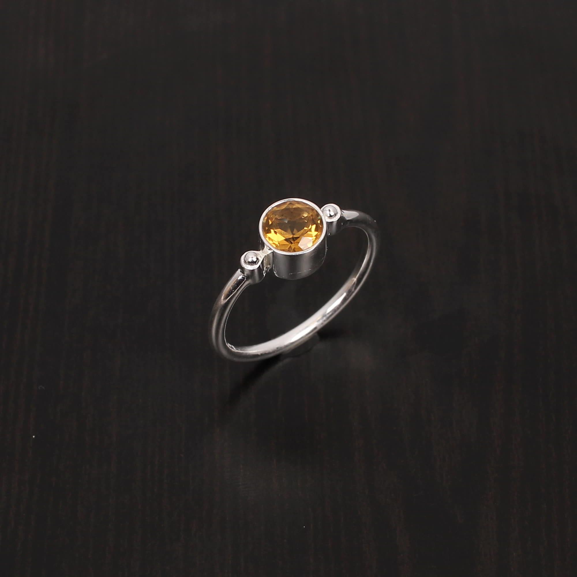 Natural Citrine 6mm Round Cut 225Gram 925 Sterling Silver Ring