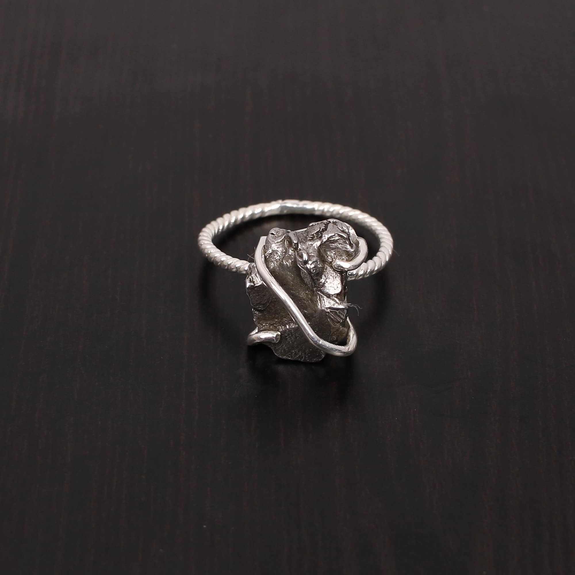Meteorite 14x10mm Rough 451Gram 925 Sterling Silver Ring