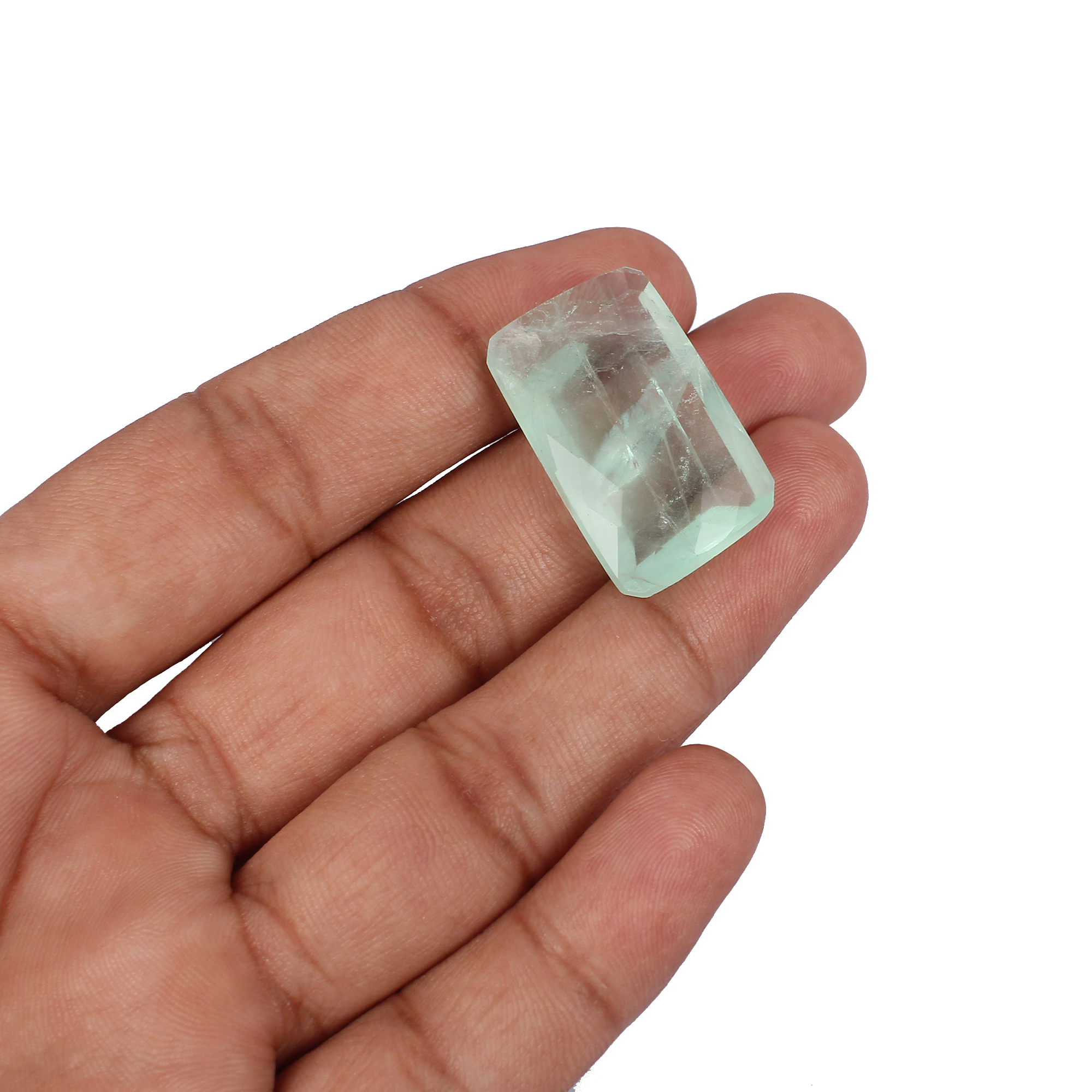 Natural Afghani Fluorite Gemstone Checkerboard Cut 404 Carat 37x17mm Loose Stone for Jewelry Making