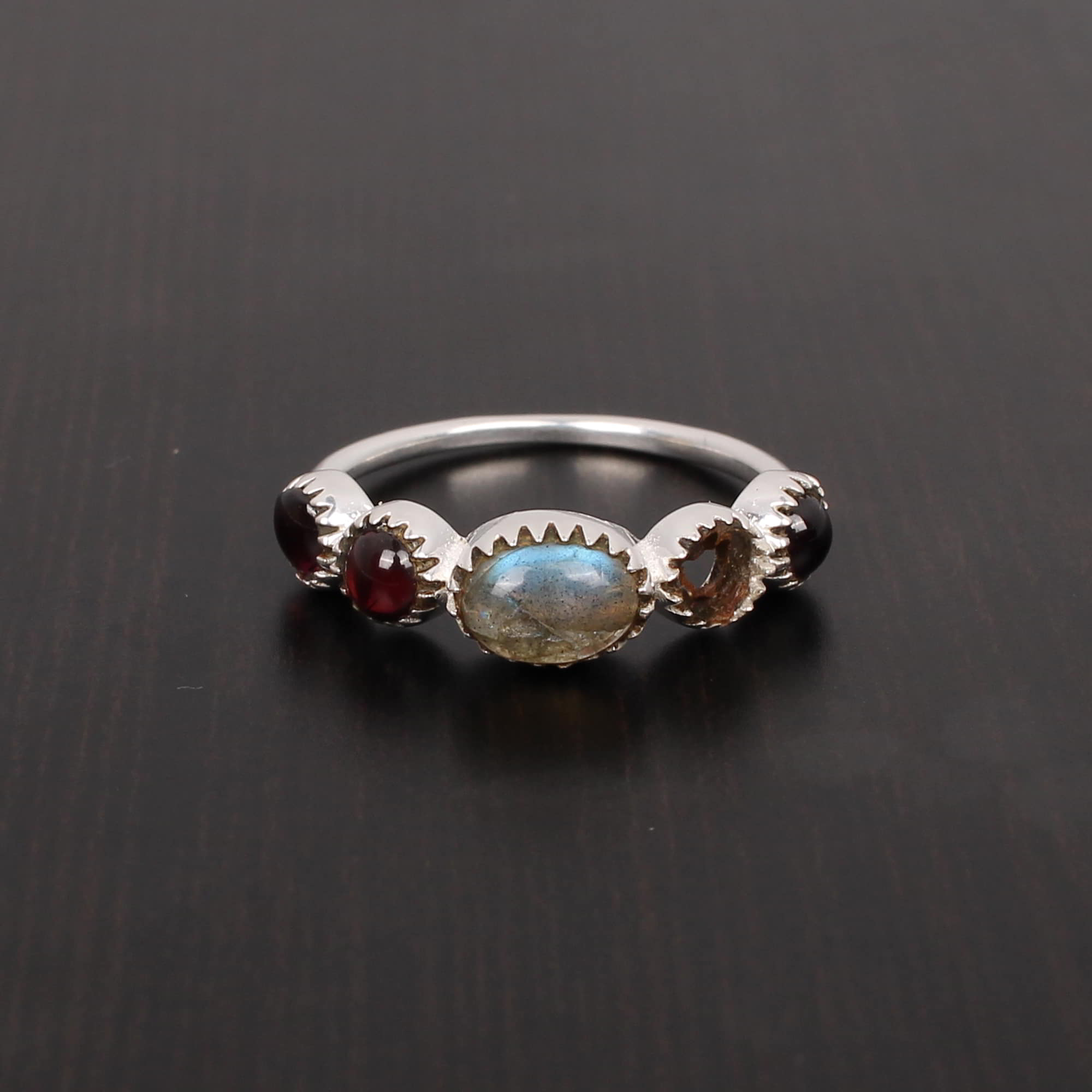 Labradorite and Pink Tourmaline 7x5mm 4mm 925 Sterling Silver Ring