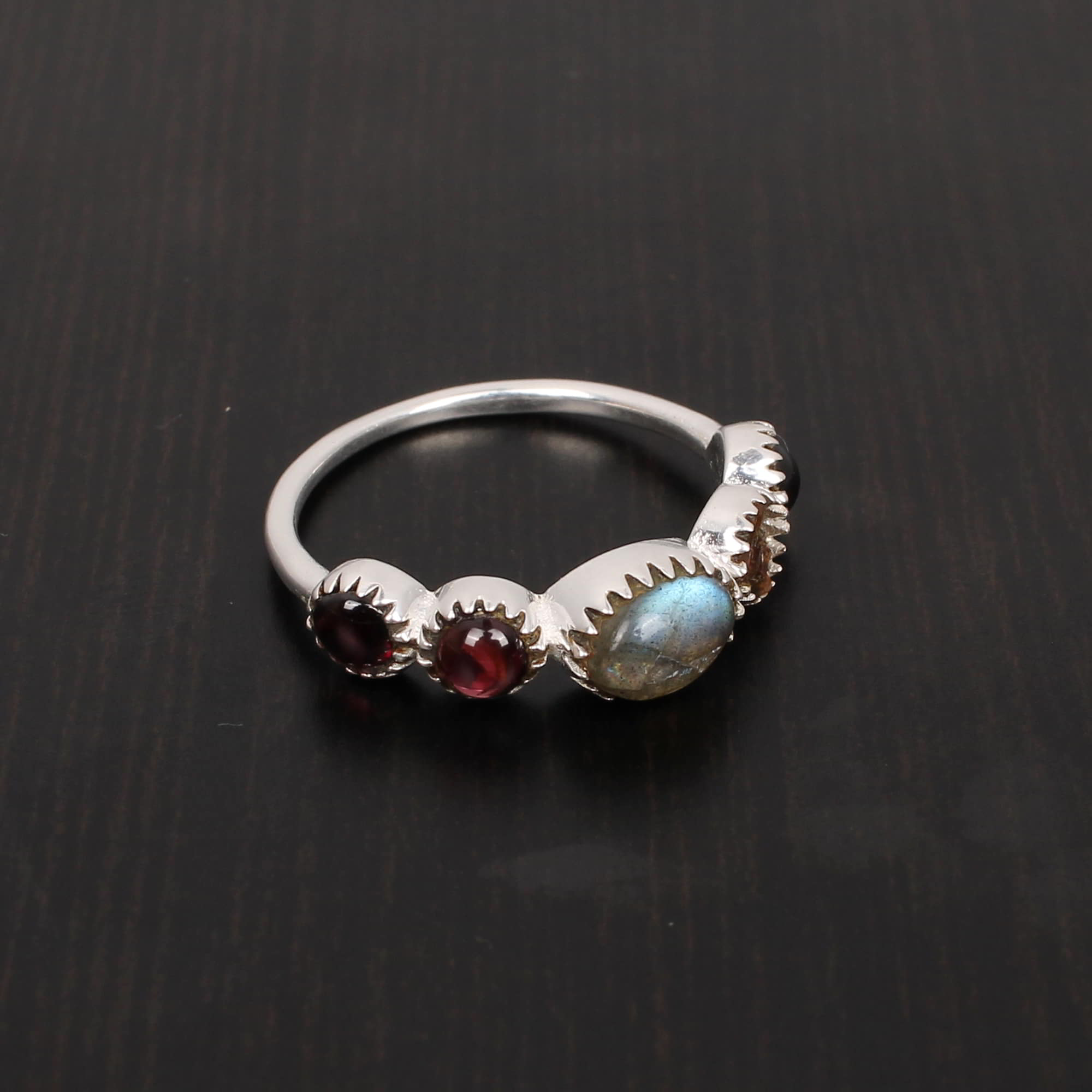 Labradorite and Pink Tourmaline 7x5mm 4mm 925 Sterling Silver Ring