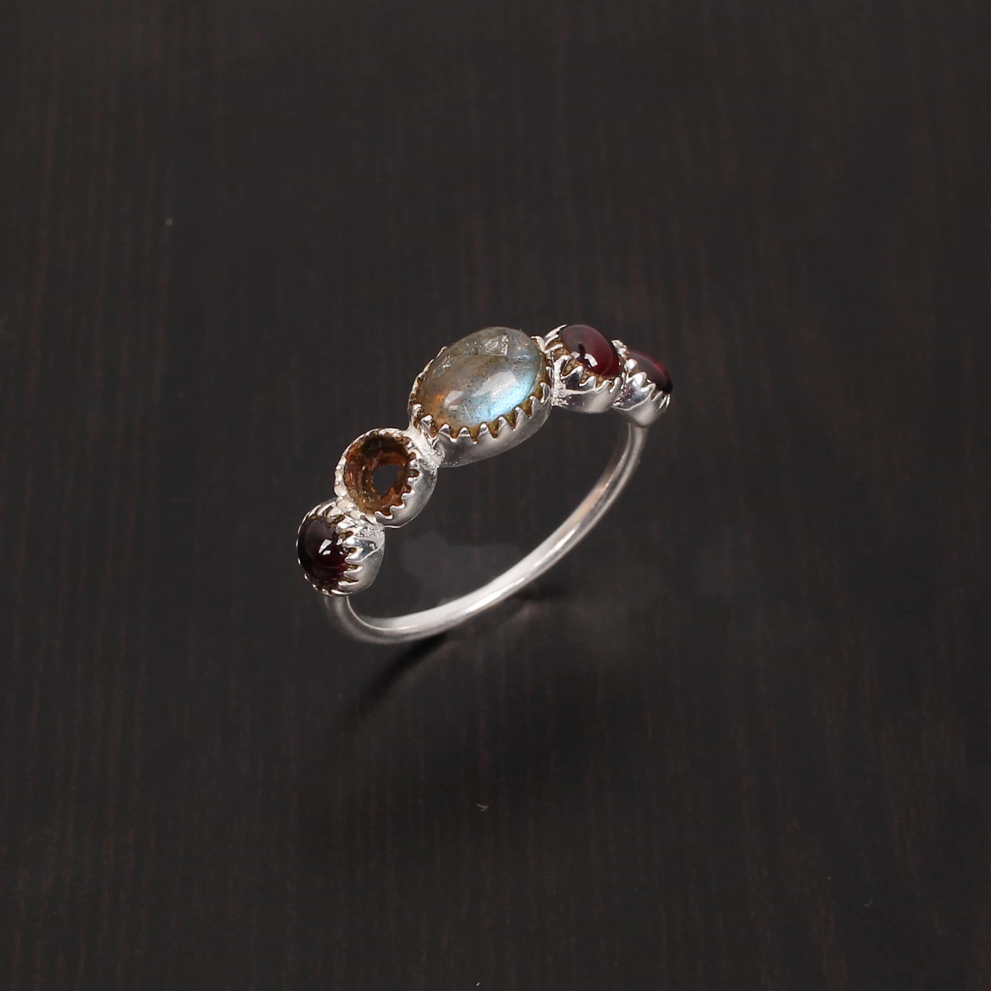 Labradorite and Pink Tourmaline 7x5mm 4mm 925 Sterling Silver Ring