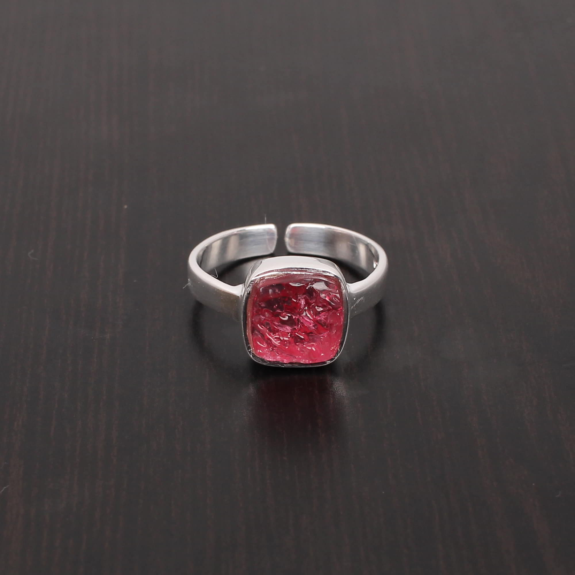 Chinese Pink Moldavite 10x10mm 925 Sterling Silver Ring