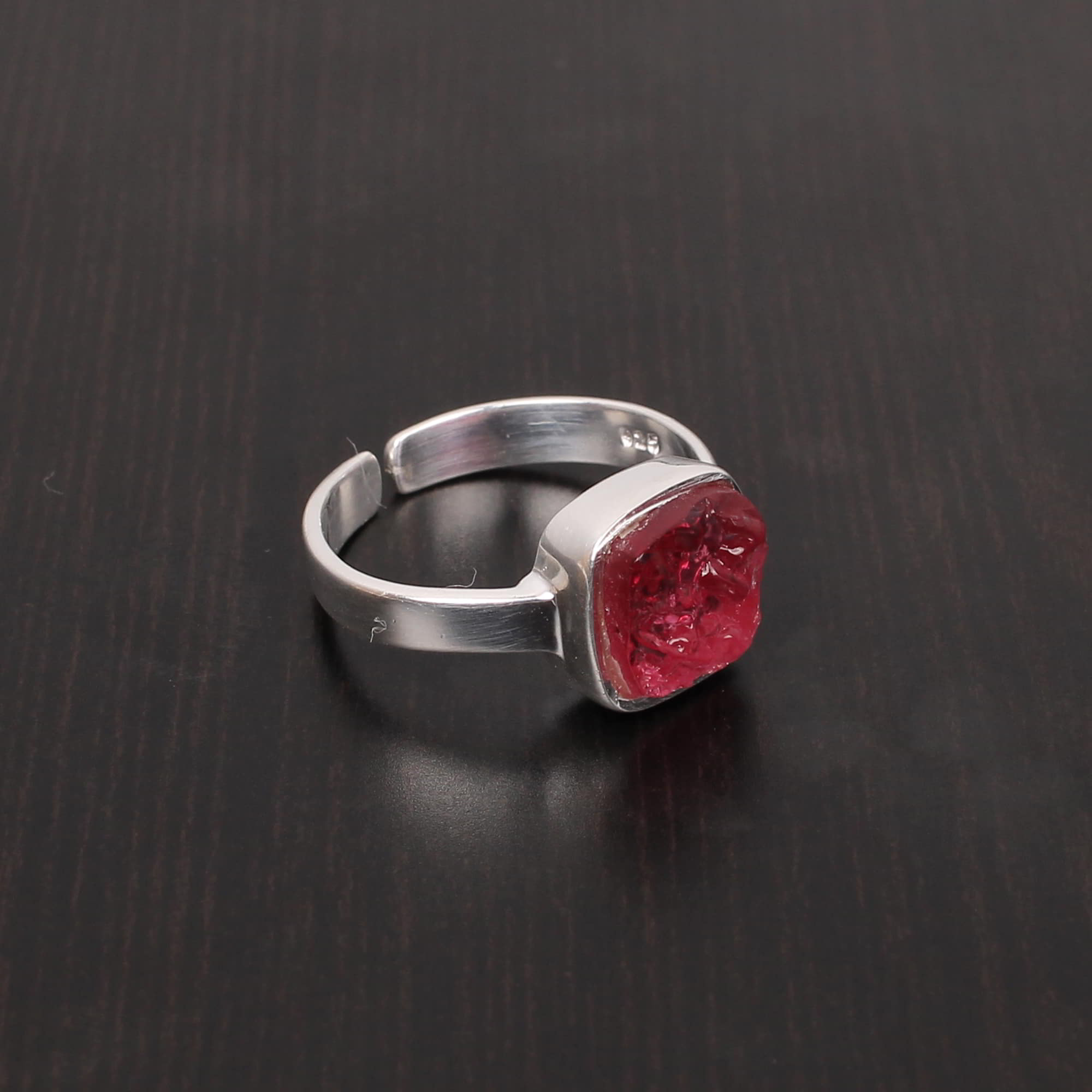 Chinese Pink Moldavite 10x10mm 925 Sterling Silver Ring