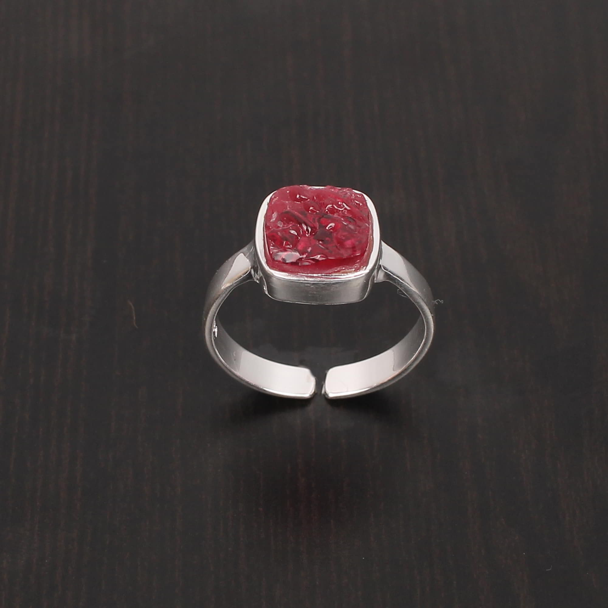 Chinese Pink Moldavite 10x10mm 925 Sterling Silver Ring