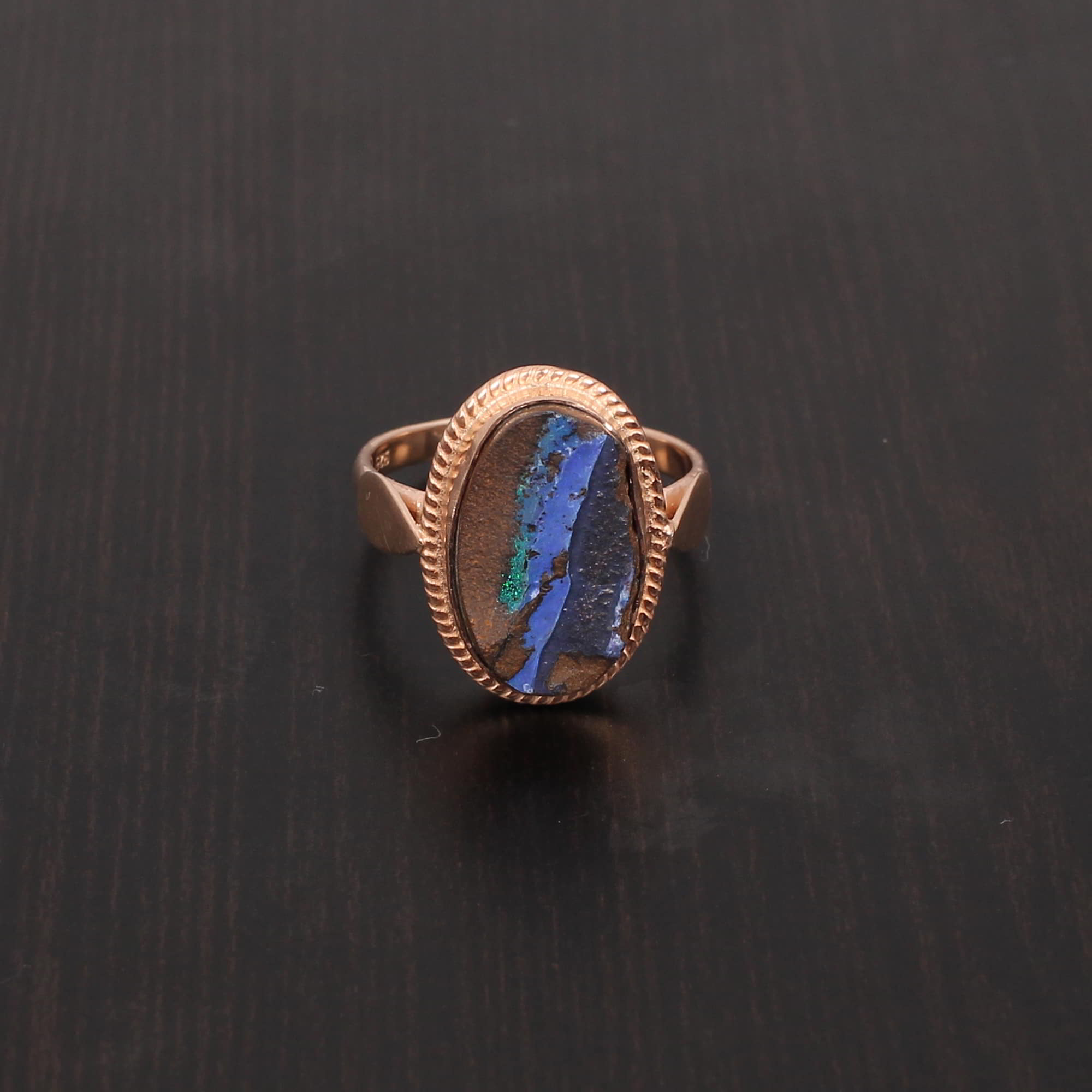 Boulder Opal 15x9mm Rough 925 Sterling Silver Ring