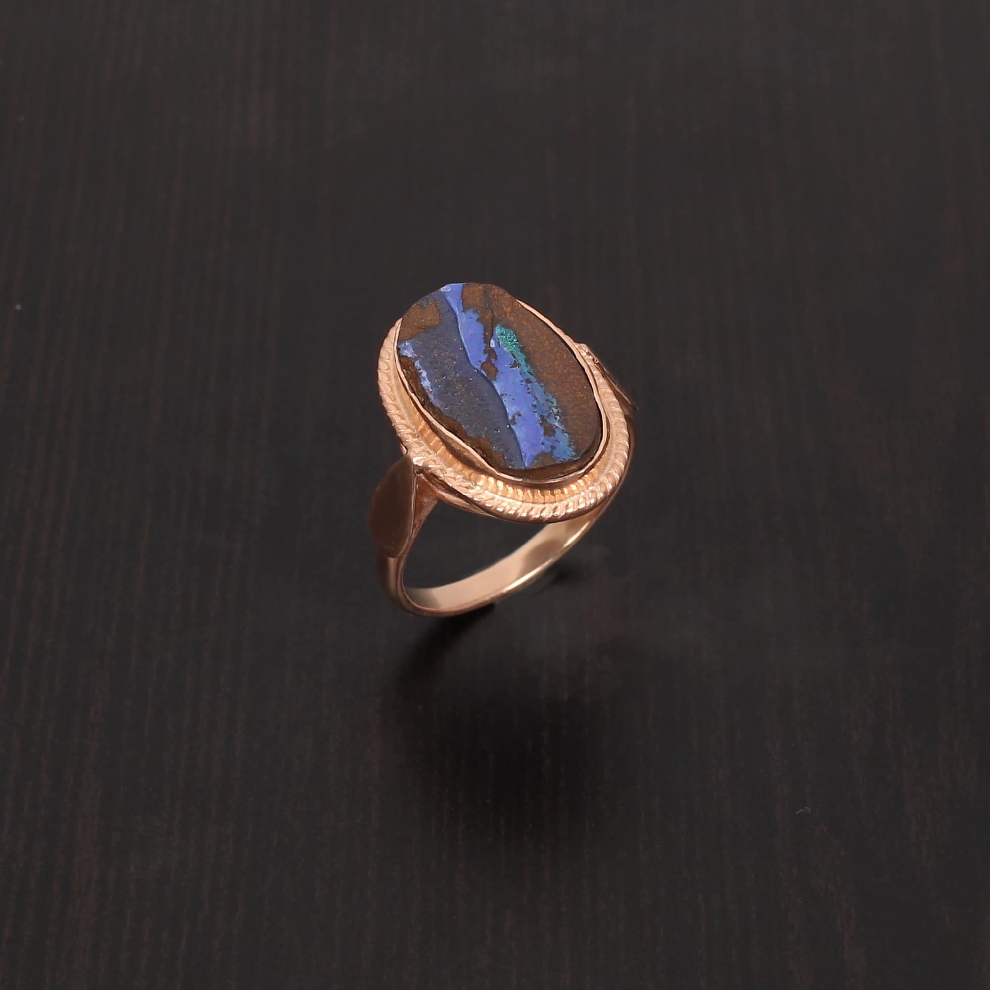 Boulder Opal 15x9mm Rough 925 Sterling Silver Ring