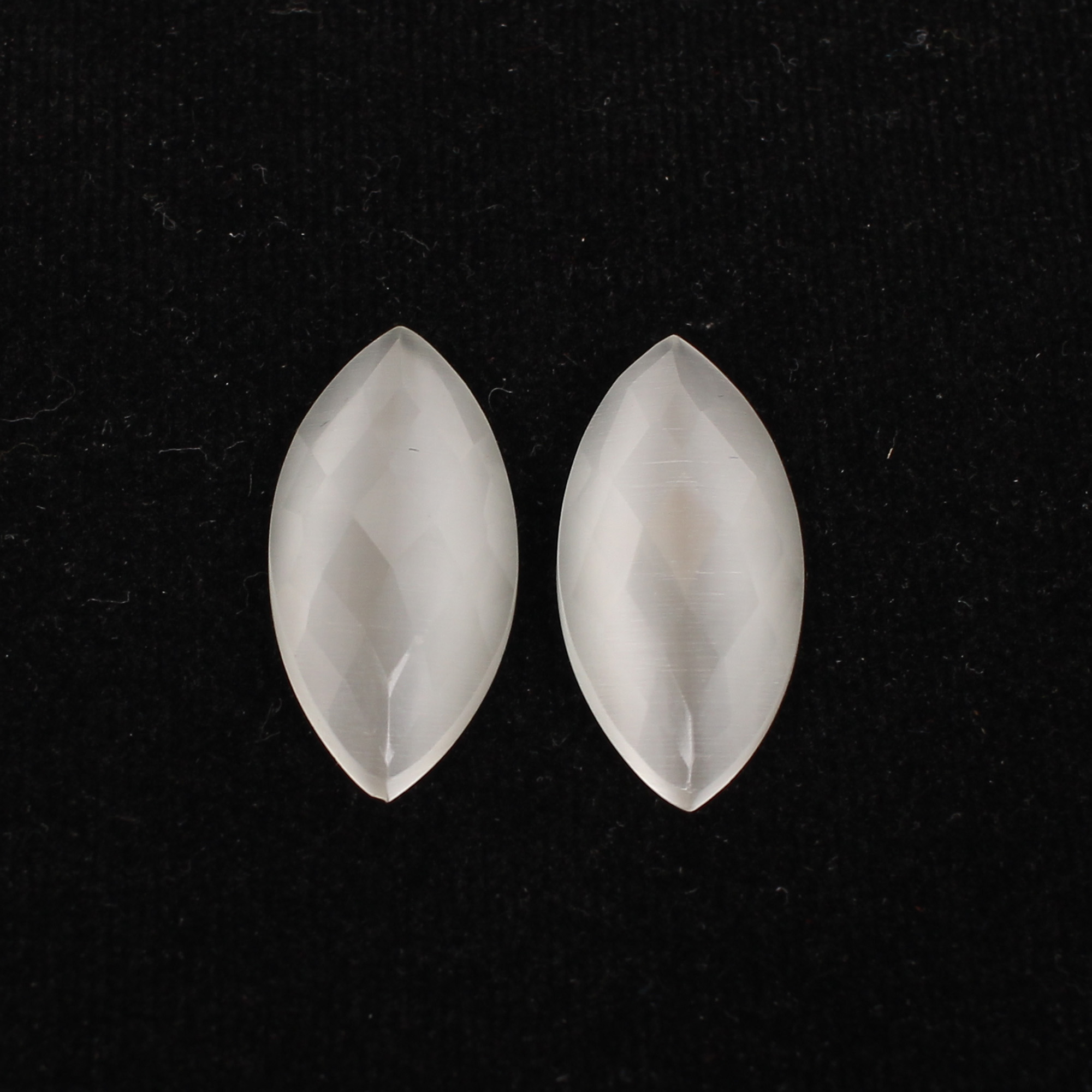 2Pcs White Cats Eye 29x13mm Marquise Checker Cut 3100cts