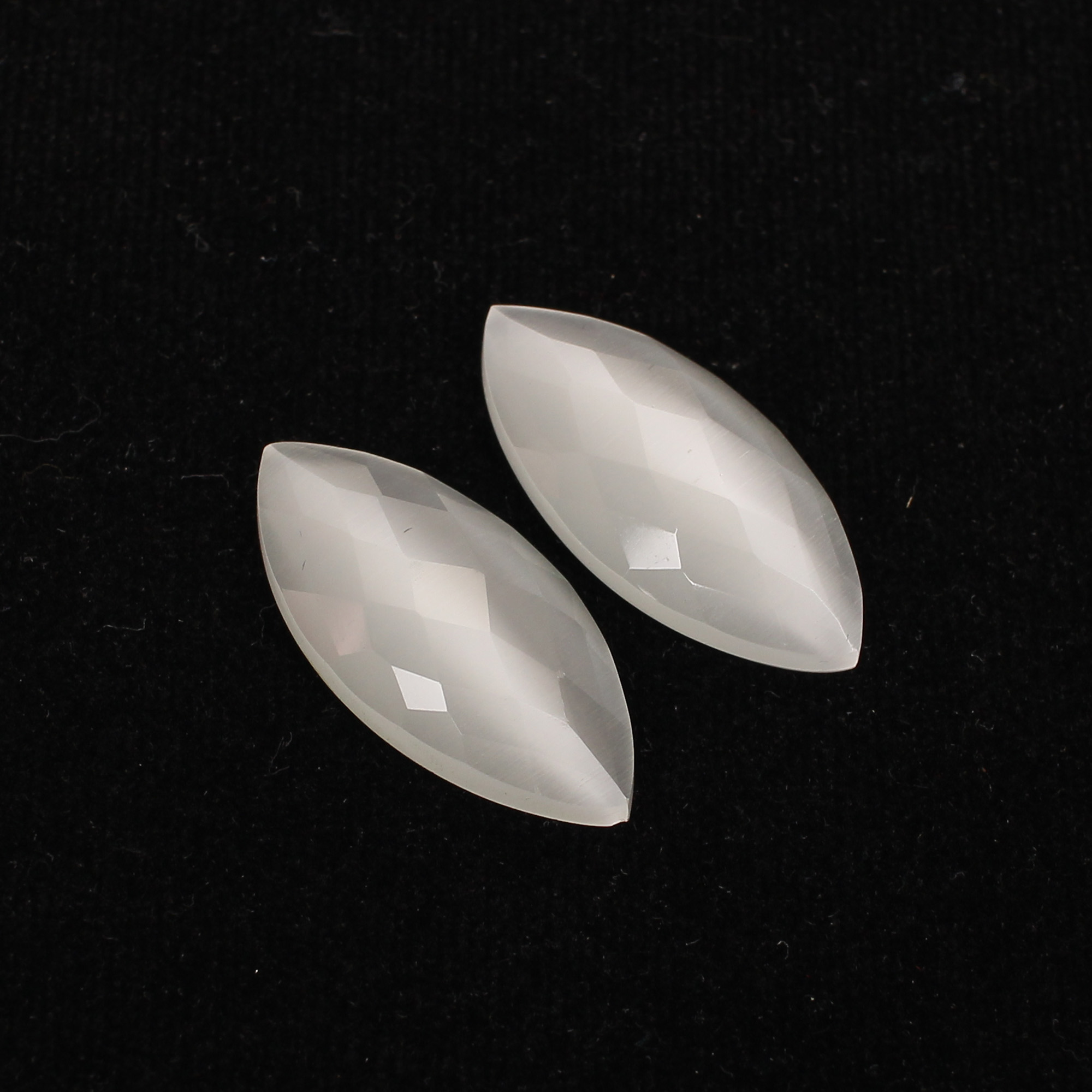 2Pcs White Cats Eye 29x13mm Marquise Checker Cut 3100cts