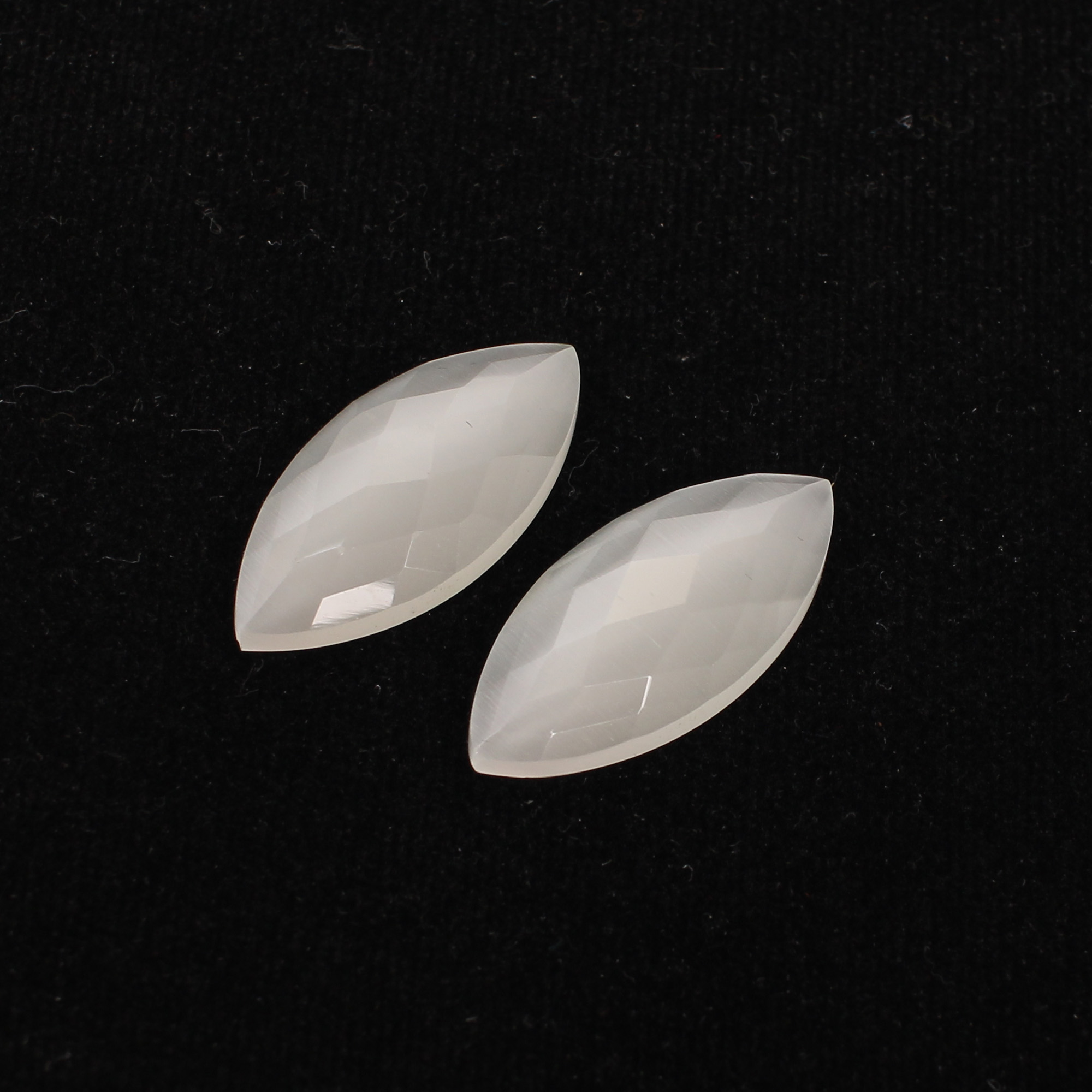 2Pcs White Cats Eye 29x13mm Marquise Checker Cut 3100cts