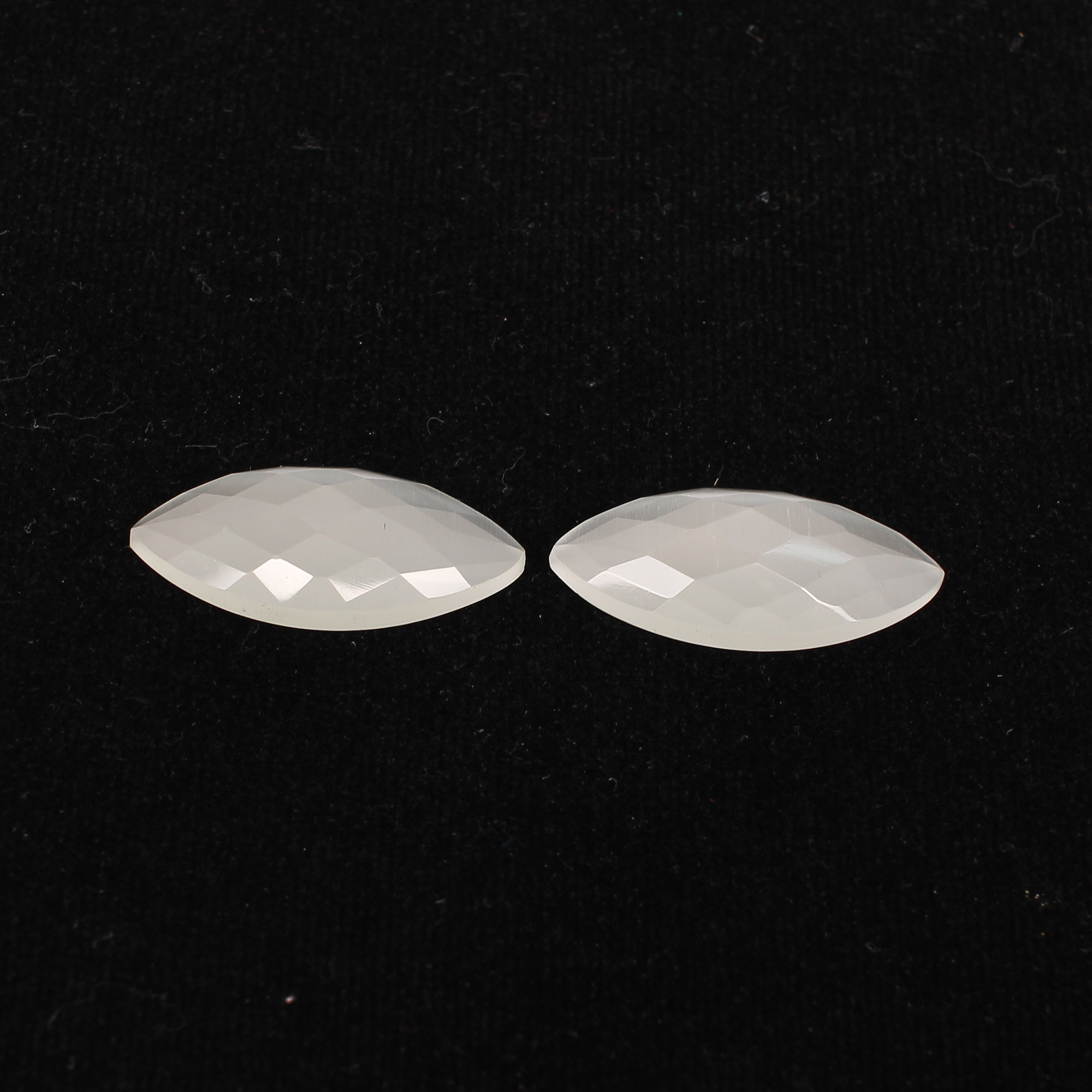2Pcs White Cats Eye 29x13mm Marquise Checker Cut 3100cts
