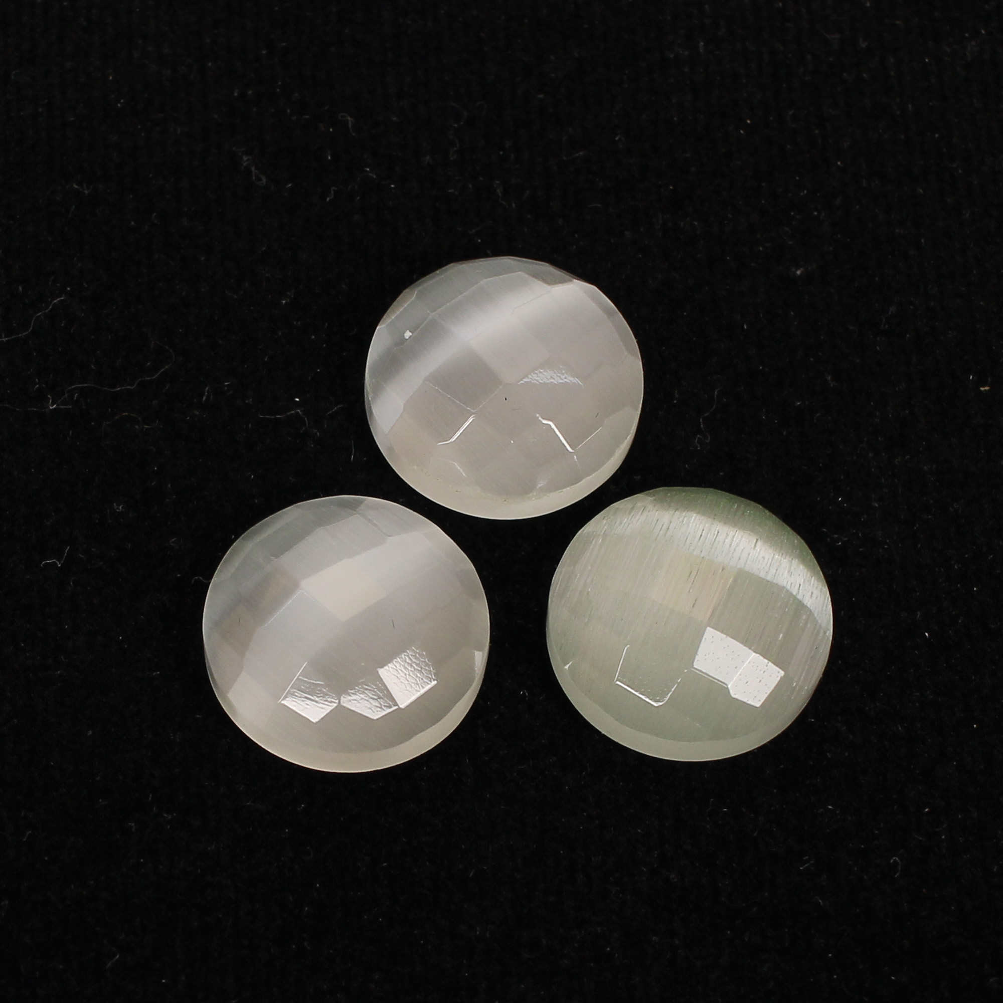 3Pcs White Cats Eye 15x15mm Round Checker Cut 3500cts