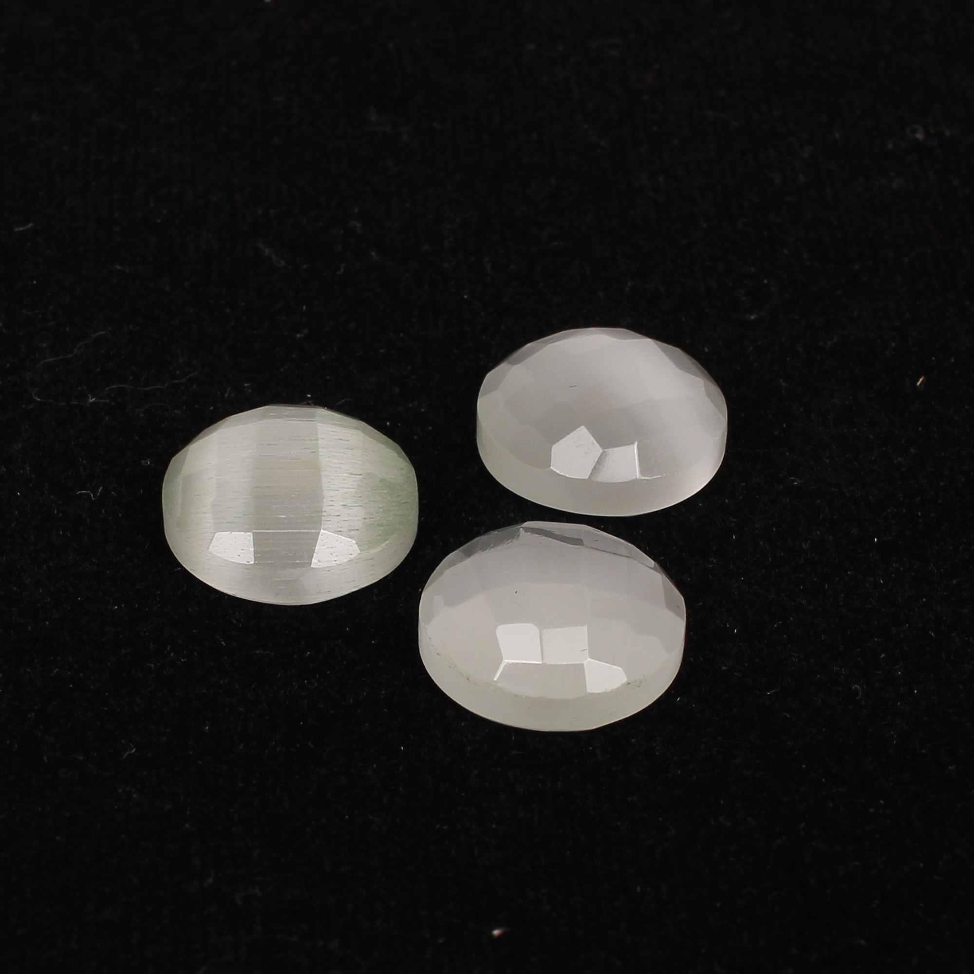 3Pcs White Cats Eye 15x15mm Round Checker Cut 3500cts